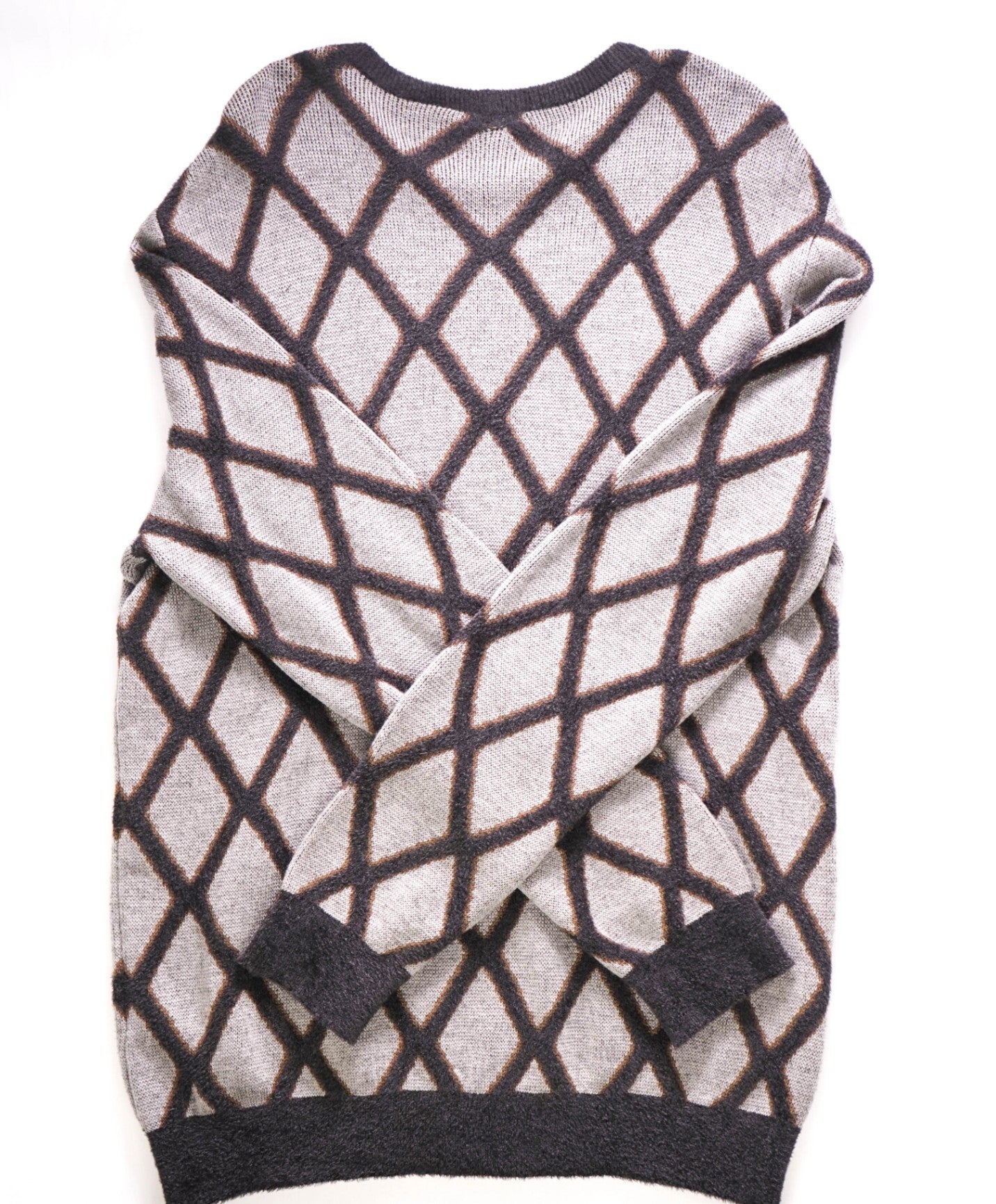 $2,095 Gray/Brown ICONIC Diamond Wool/Viscose Crew Sweater 44 XXL