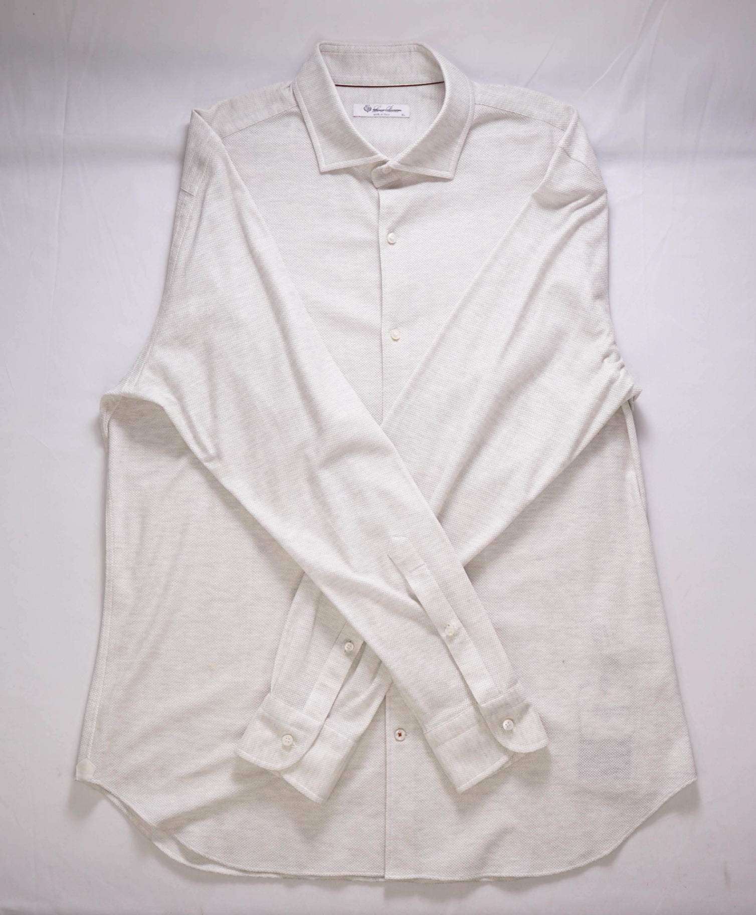 $1,300 LORO PIANA - Stone Neutral Pique Cotton Shirt - XL