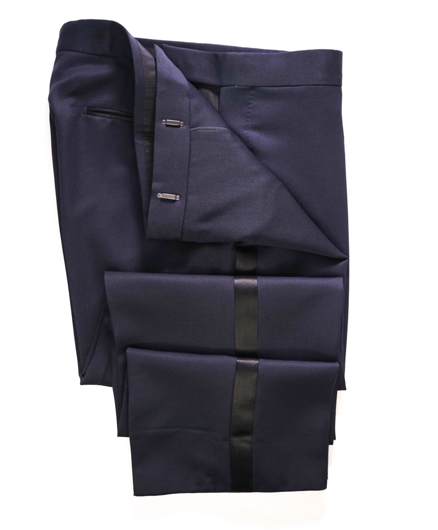 $1,575 TOM FORD - Navy Wool/Mohair Tuxedo Dinner Pants - 37W