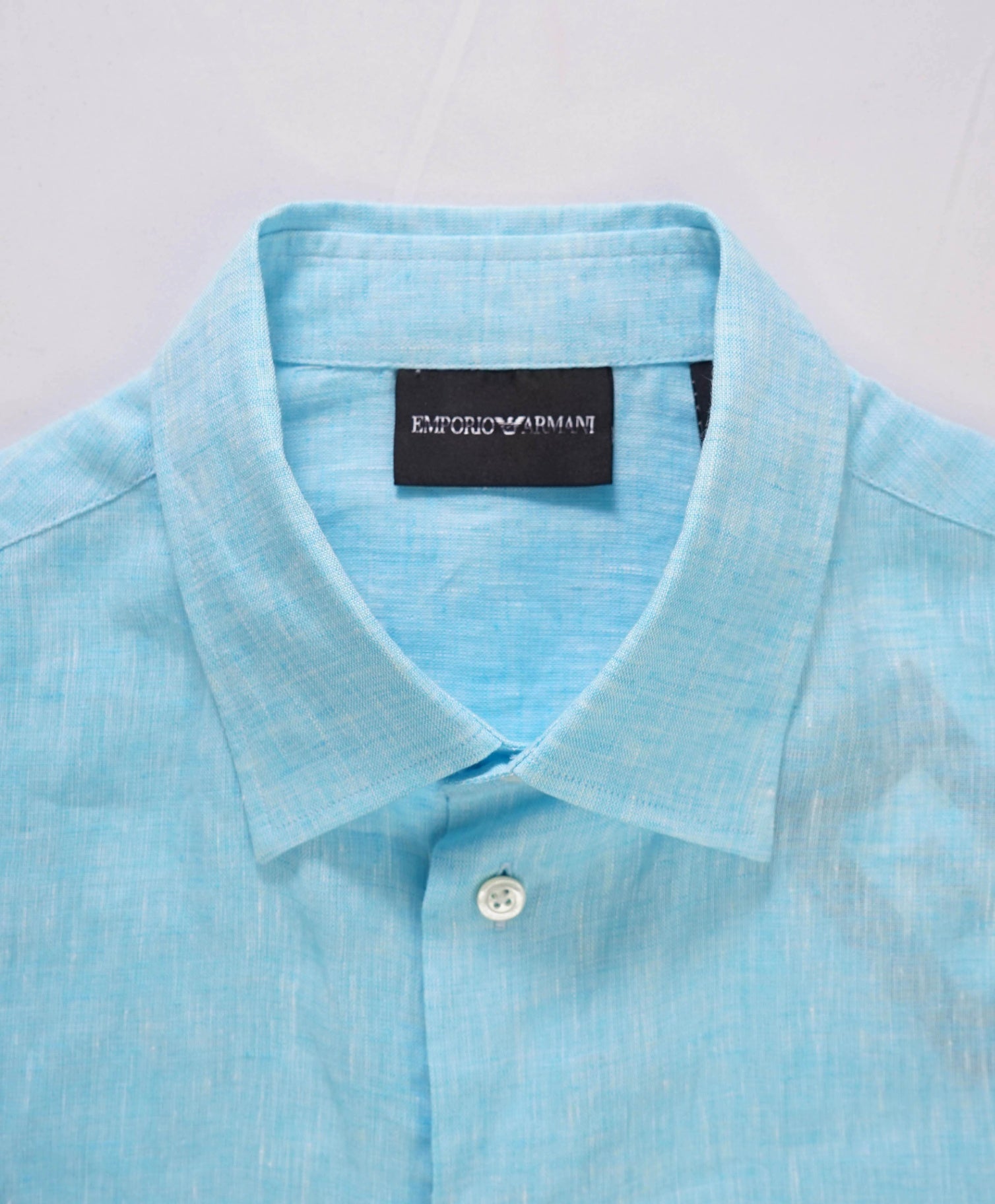 $395 Emporio Armani - Light Blue Teal Linen Shirt - S
