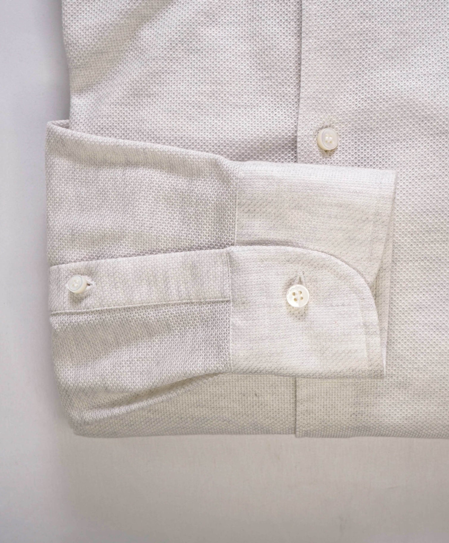 $1,300 LORO PIANA - Stone Neutral Pique Cotton Shirt - XL