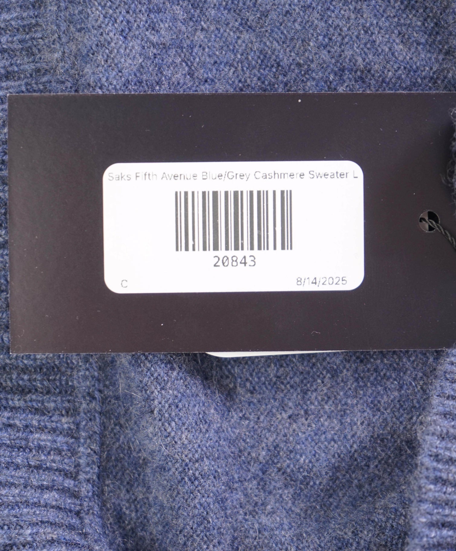 $395 SAKS FIFTH AVENUE Blue/Gray Cashmere Shawl Collar Sweater L
