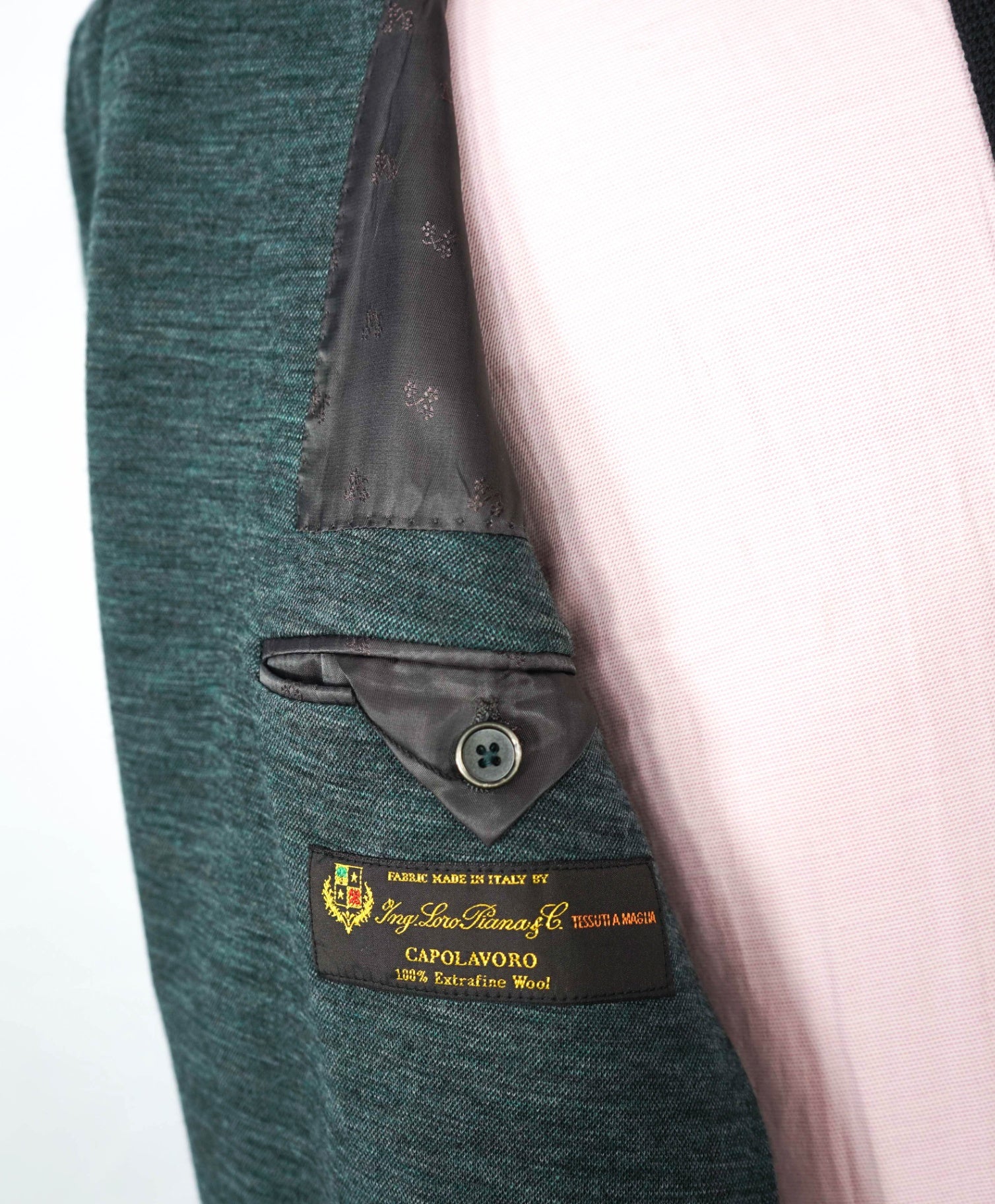 $995 LORO PIANA - For Saks Fifth Ave “CAPOLAVORO” Green Blazer- 44R