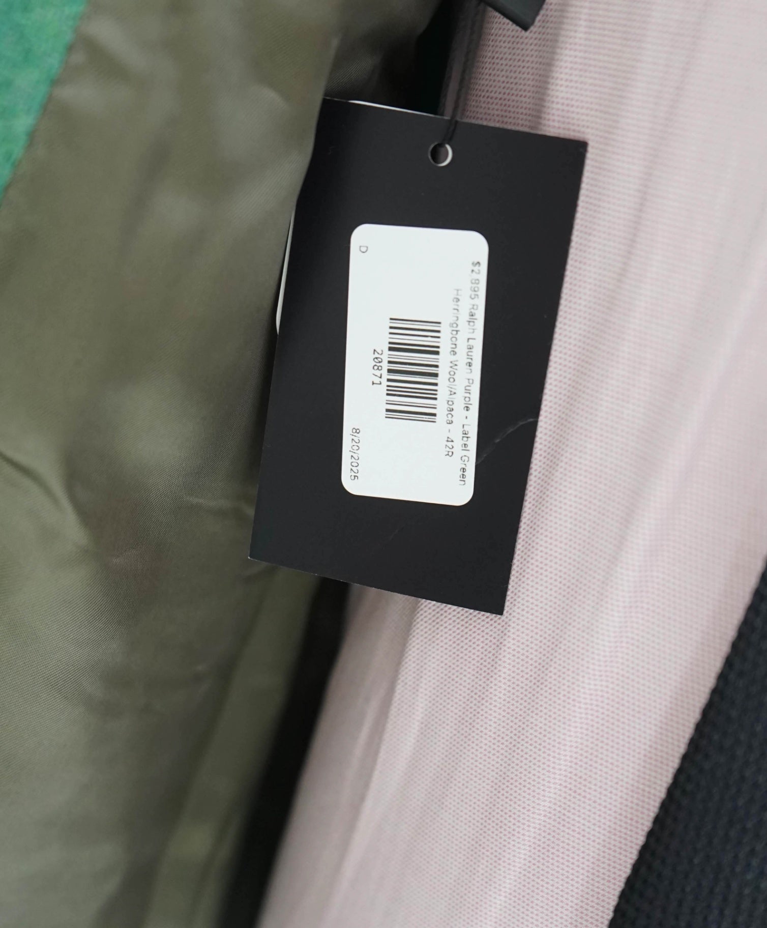 $2,895 Ralph Lauren Purple Label - Green Herringbone Wool/Alpaca Blazer- 42R