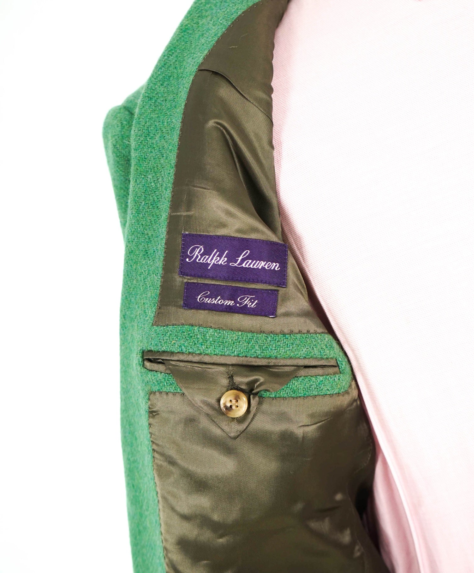 $2,895 Ralph Lauren Purple Label - Green Herringbone Wool/Alpaca Blazer- 42R