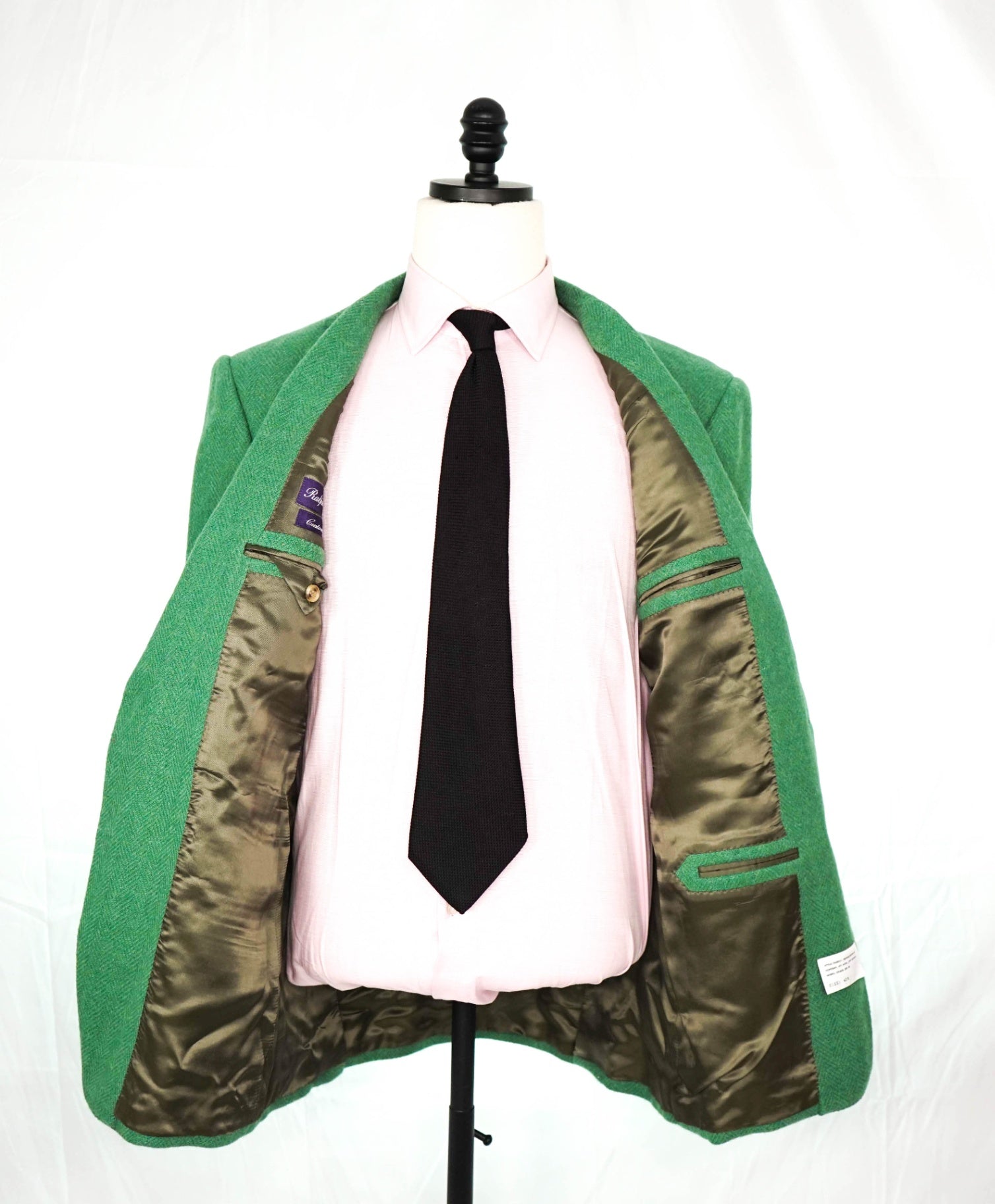 $2,895 Ralph Lauren Purple Label - Green Herringbone Wool/Alpaca Blazer- 42R