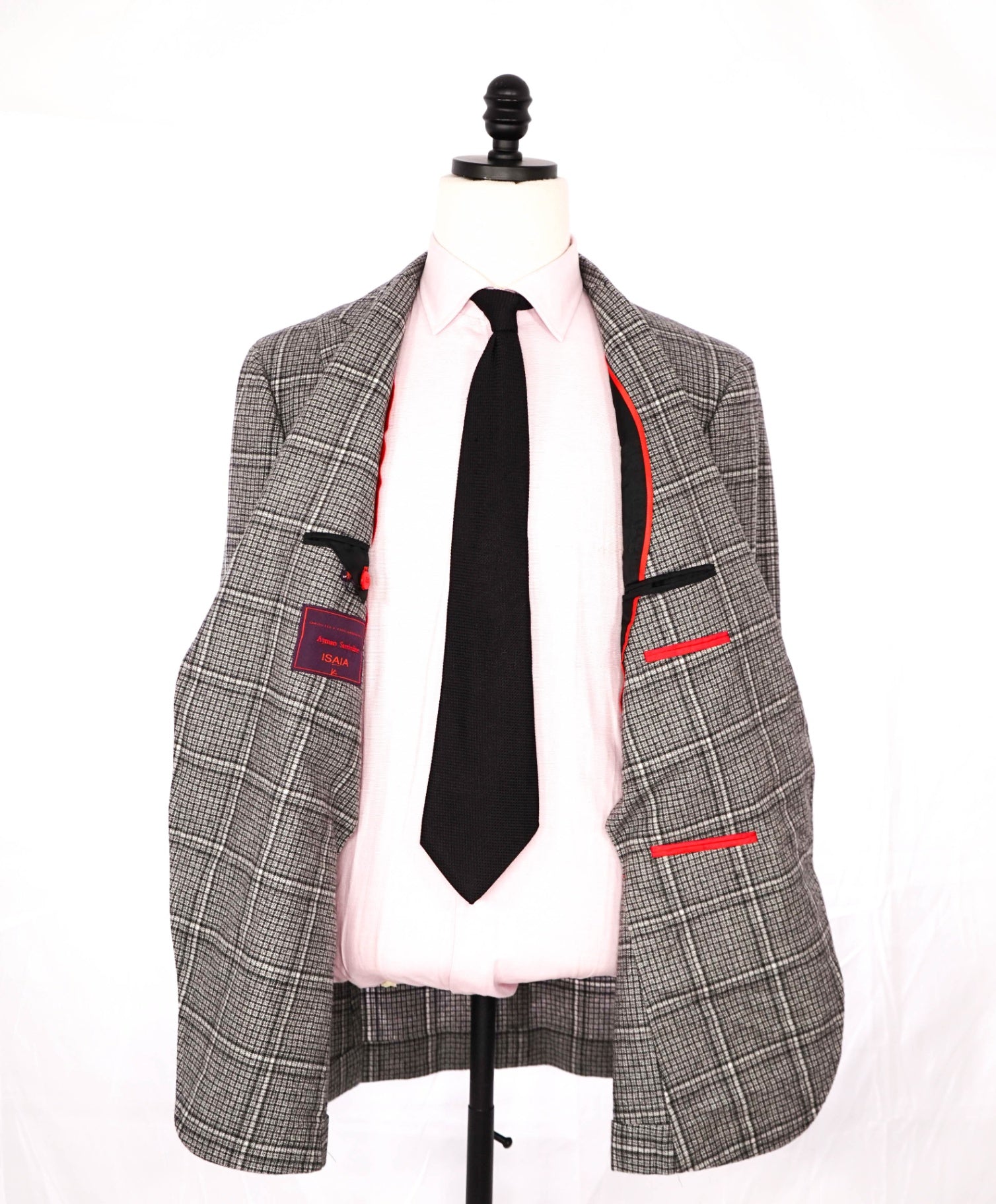 $4,695 Isaia - Gray Plaid Wool/Cashmere Peak Lapel 1of1 Blazer - 44R