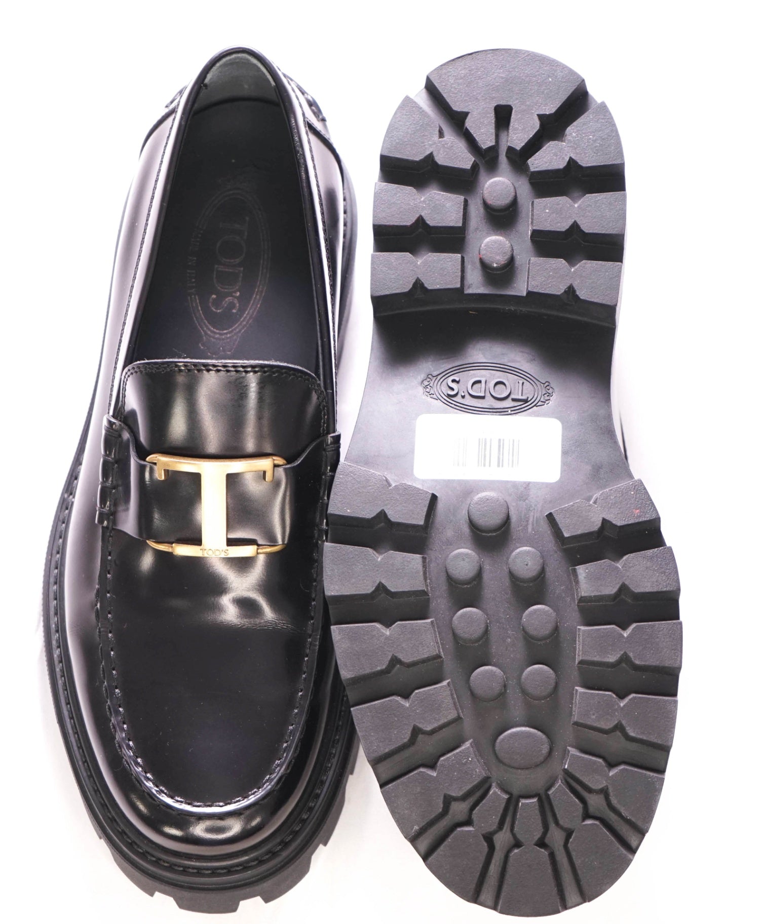 $895 Tod's - Black Lug Sole T Logo Loafers - US 9.5 (UK8.5)