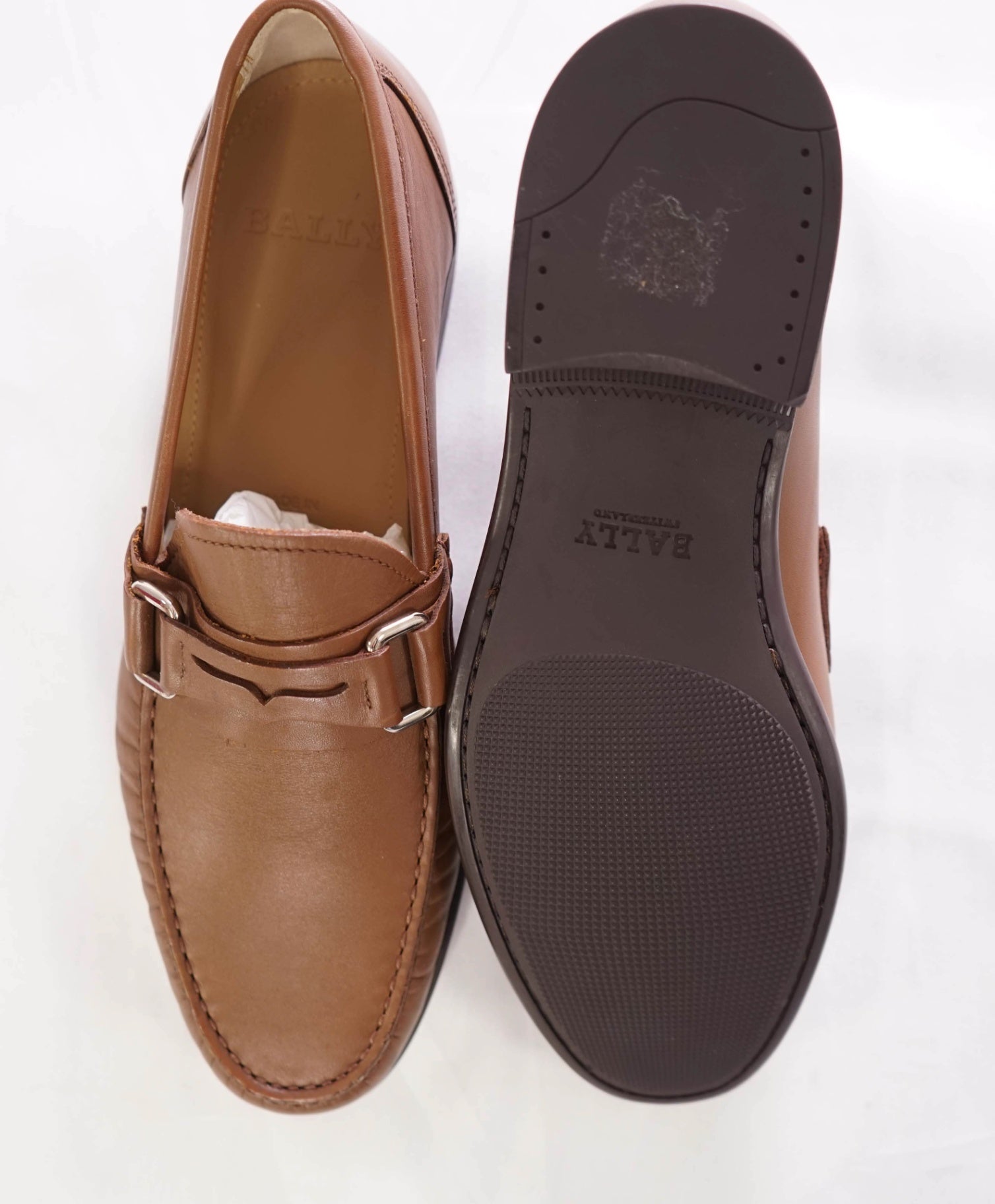 $650 BALLY - Tobacco Brown Penny Loafers Leather - US 8 D