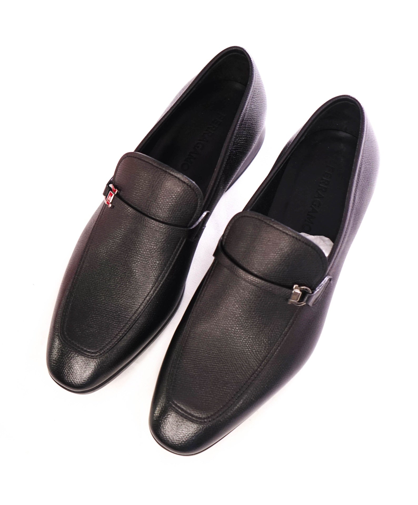 $950 FERRAGAMO - Black Pebbled "CHARME" Loafers Leather - 8.5 3E