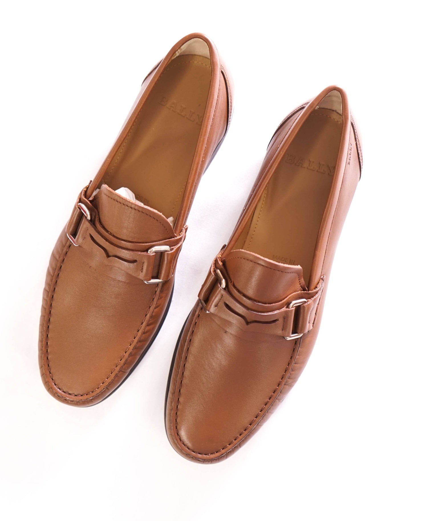 $650 BALLY - Tobacco Brown Penny Loafers Leather - US 8 D