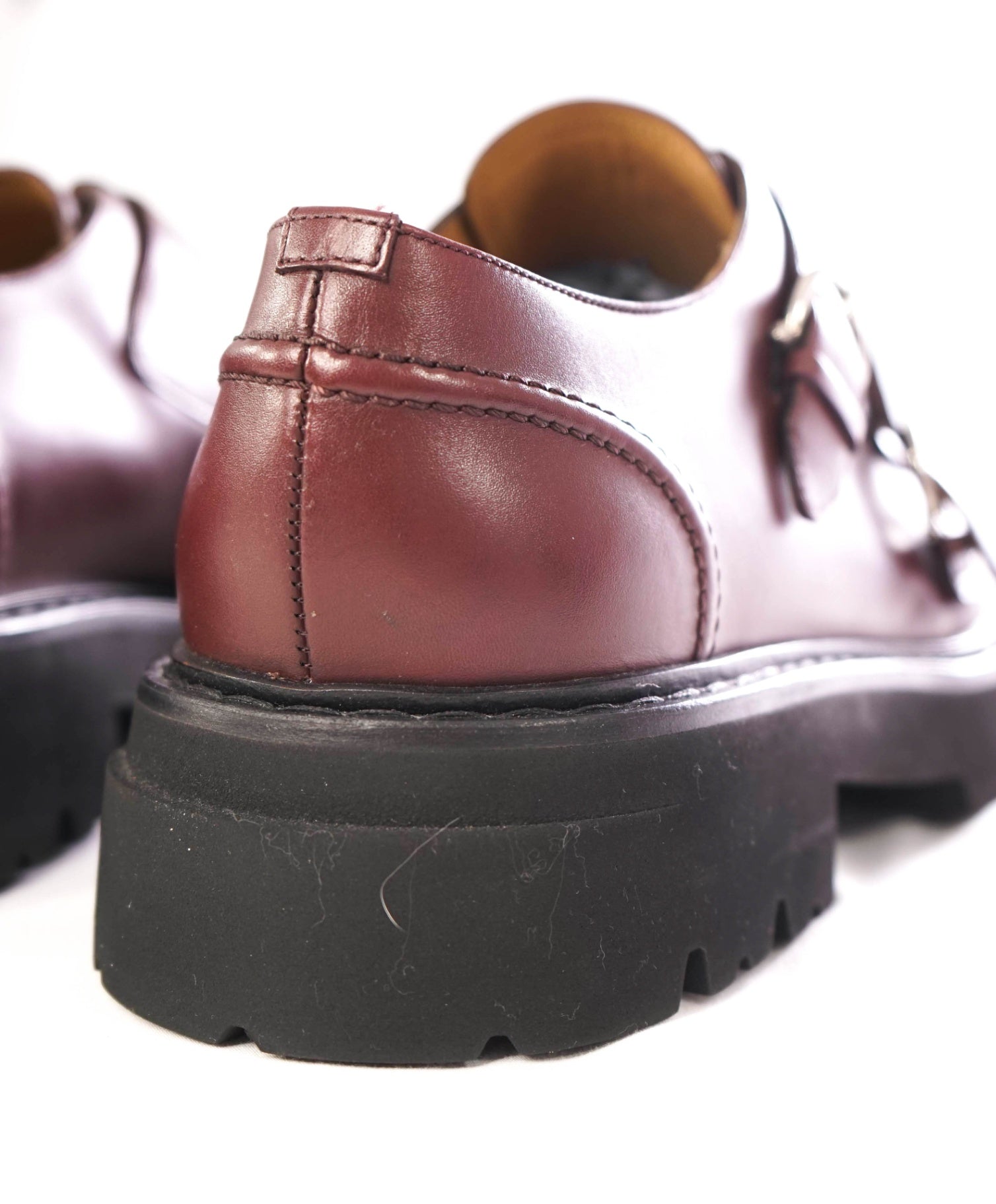 $1,150 SALVATORE FERRAGAMO - Plum Lug Sole Monk Straps - 12 M