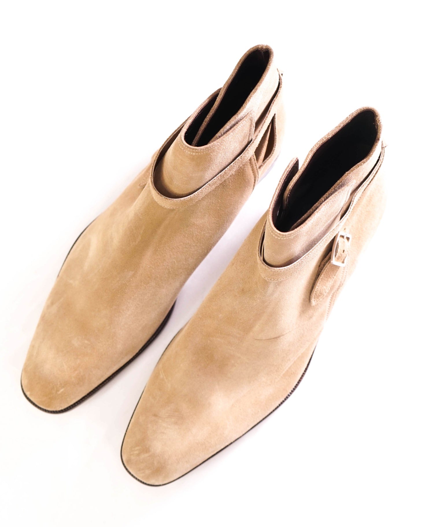 $1,050 Salvatore Ferragamo - Neutral Buckle Ankle Boots Suede - 13 D