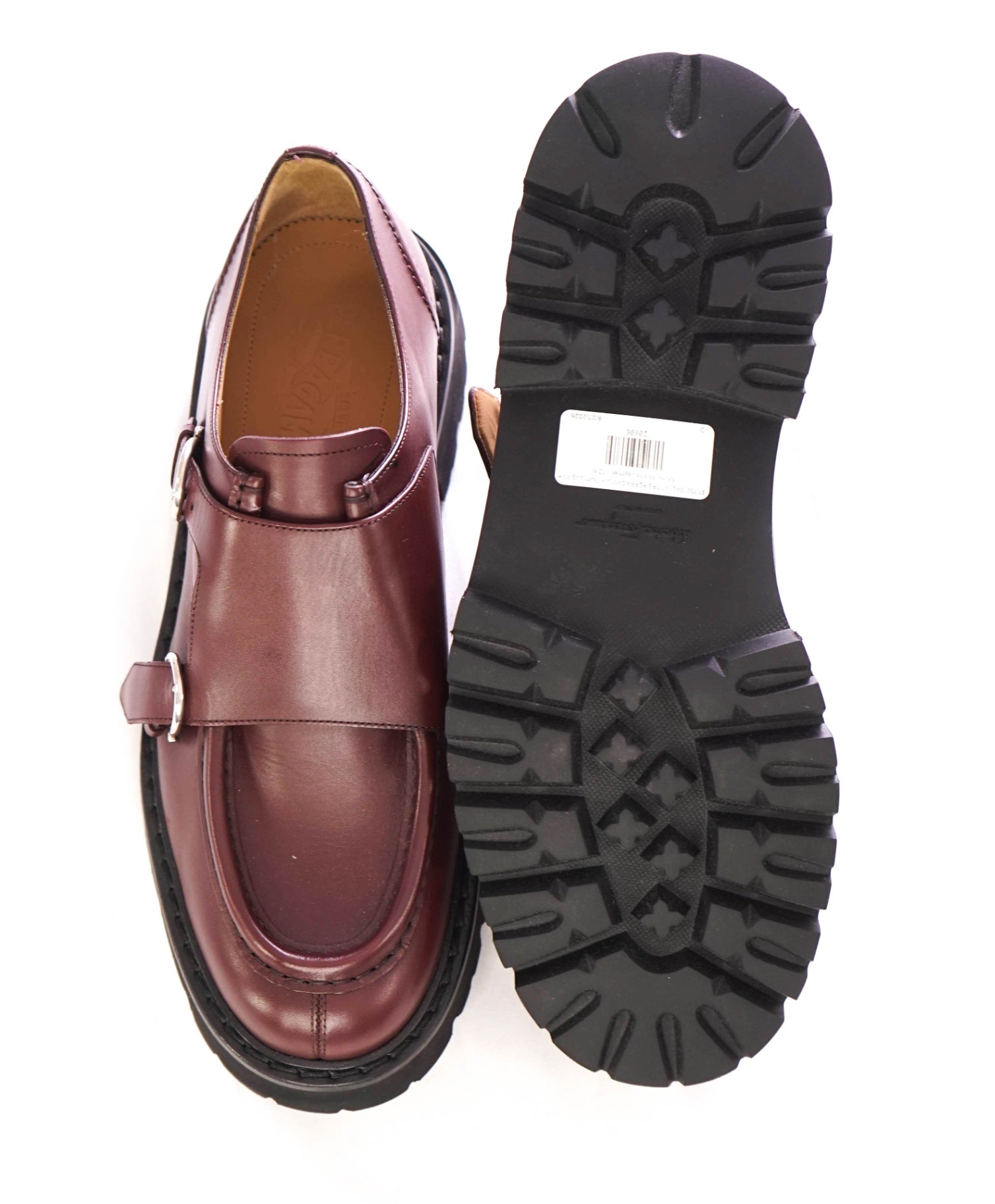 $1,150 SALVATORE FERRAGAMO - Plum Lug Sole Monk Straps - 12 M