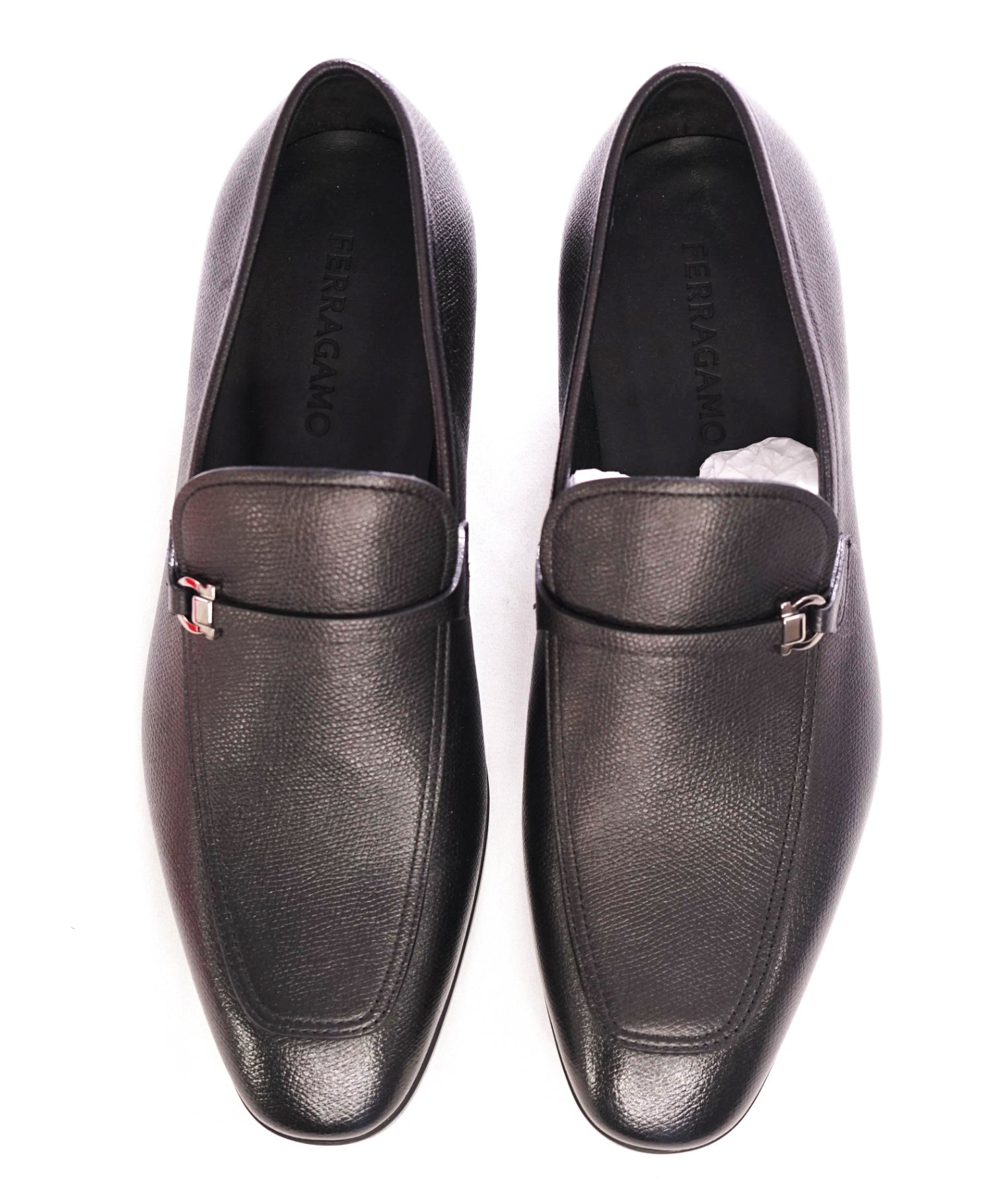 $950 FERRAGAMO - Black Pebbled "CHARME" Loafers Leather - 8.5 3E