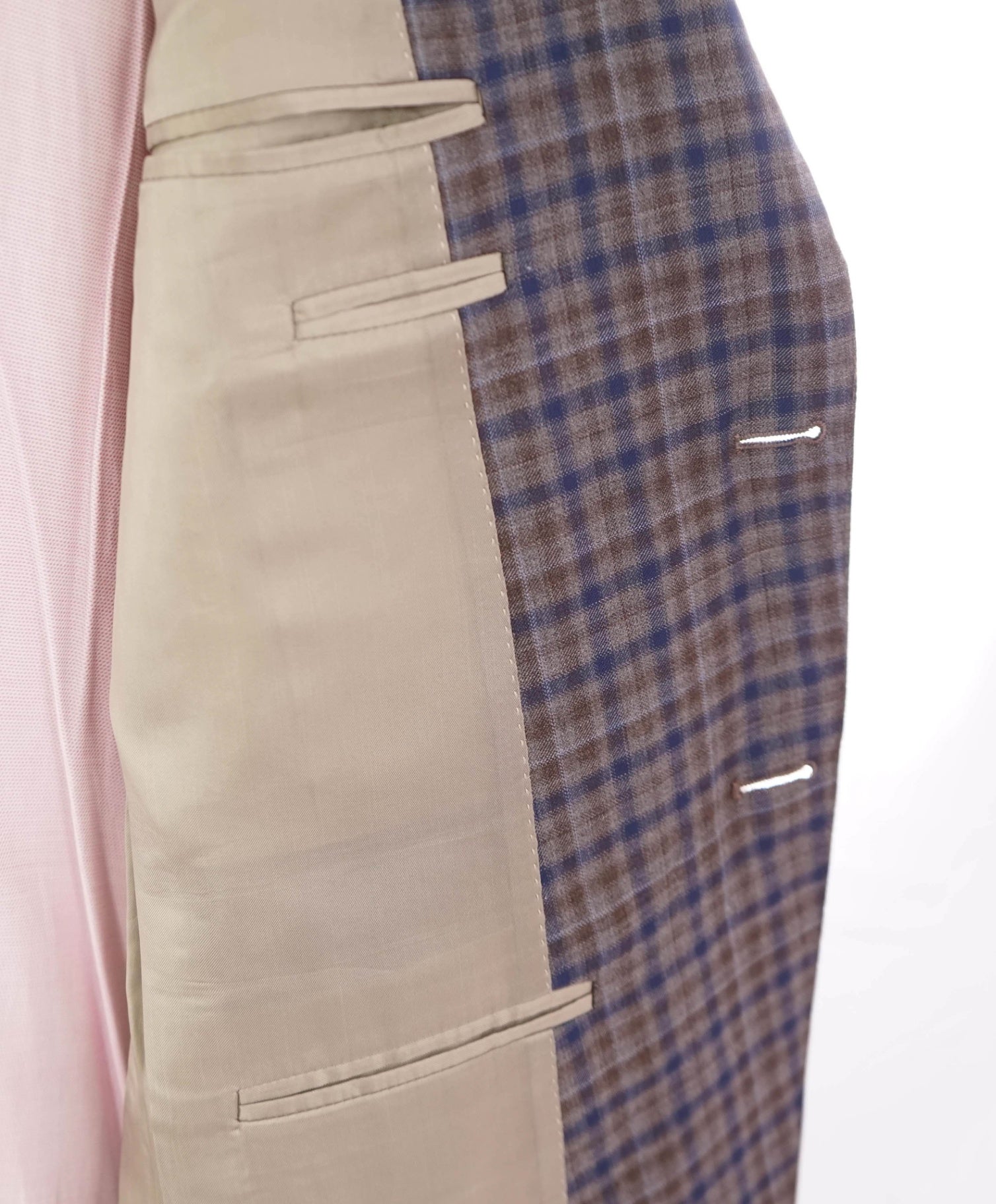 $1,895 CANALI - Blue/Gray Mini Check Wool Blazer - 42S