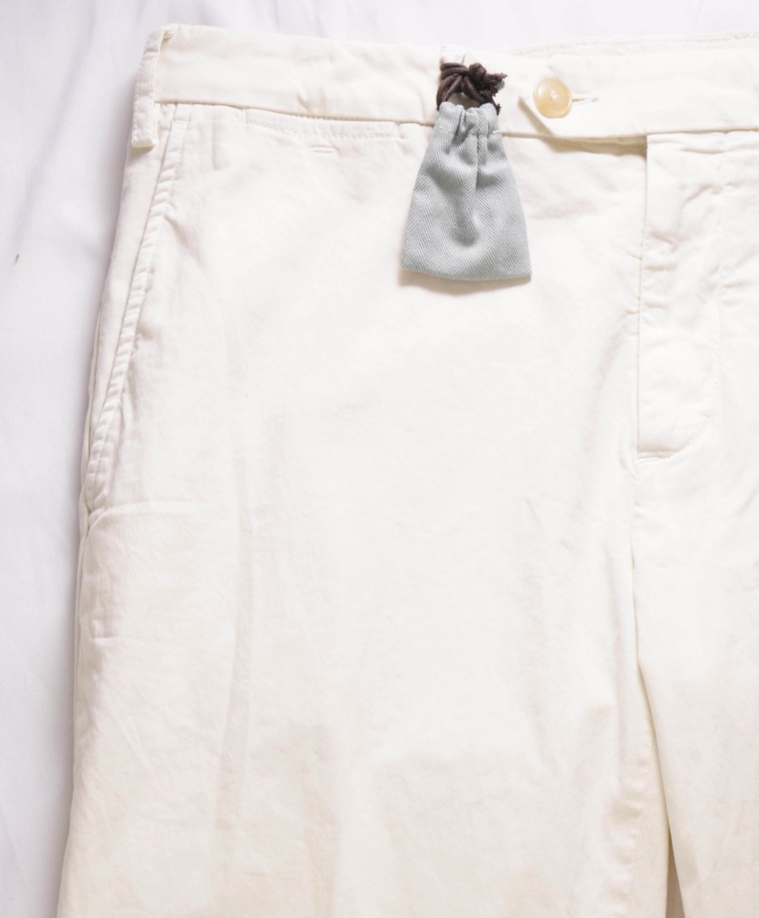 $395 Canali - Solid Ivory White "Regular Fit" Chinos Cotton Pants - 34W