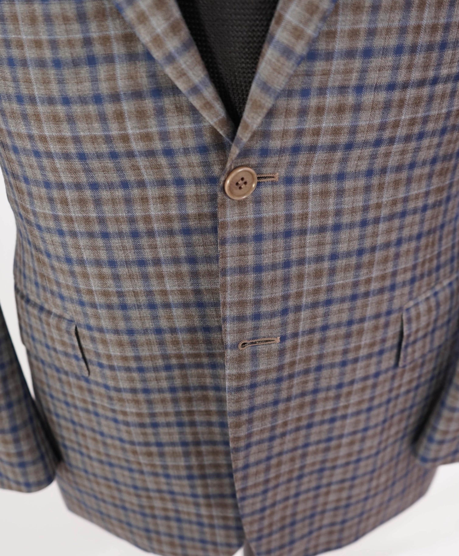 $1,895 CANALI - Blue/Gray Mini Check Wool Blazer - 42S