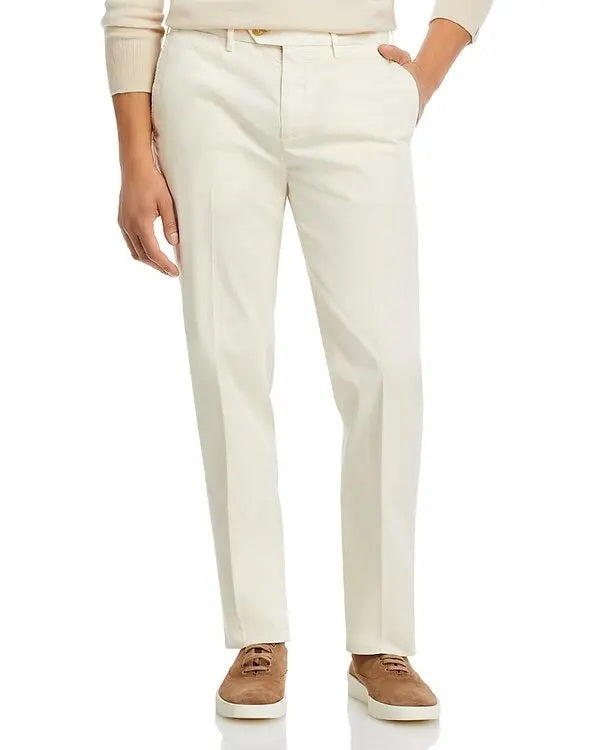 $395 Canali - Solid Ivory White "Regular Fit" Chinos Cotton Pants - 34W