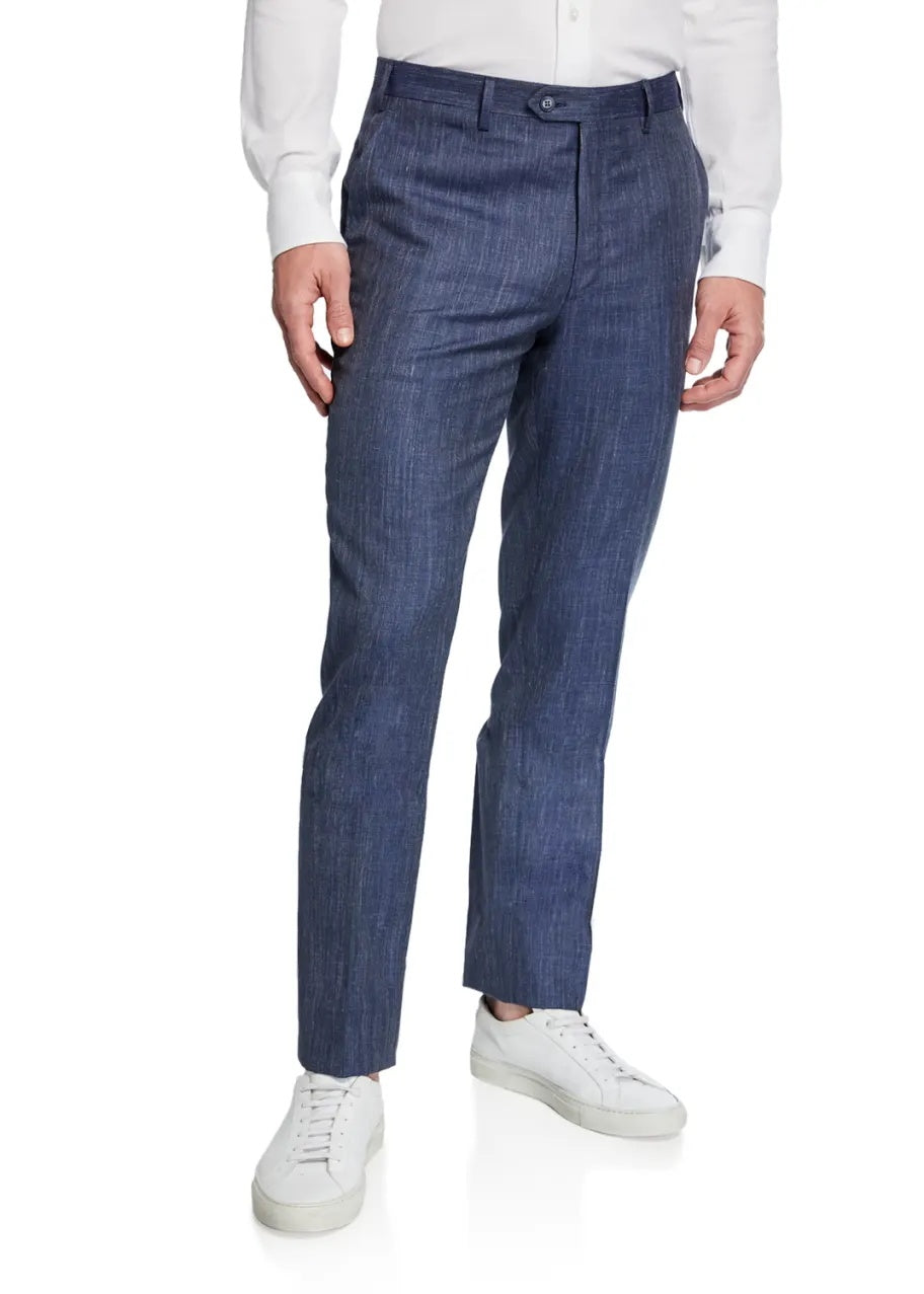 $950 BRIONI - Solid SLIM Blue PURE LINEN Dress Pants - 40W