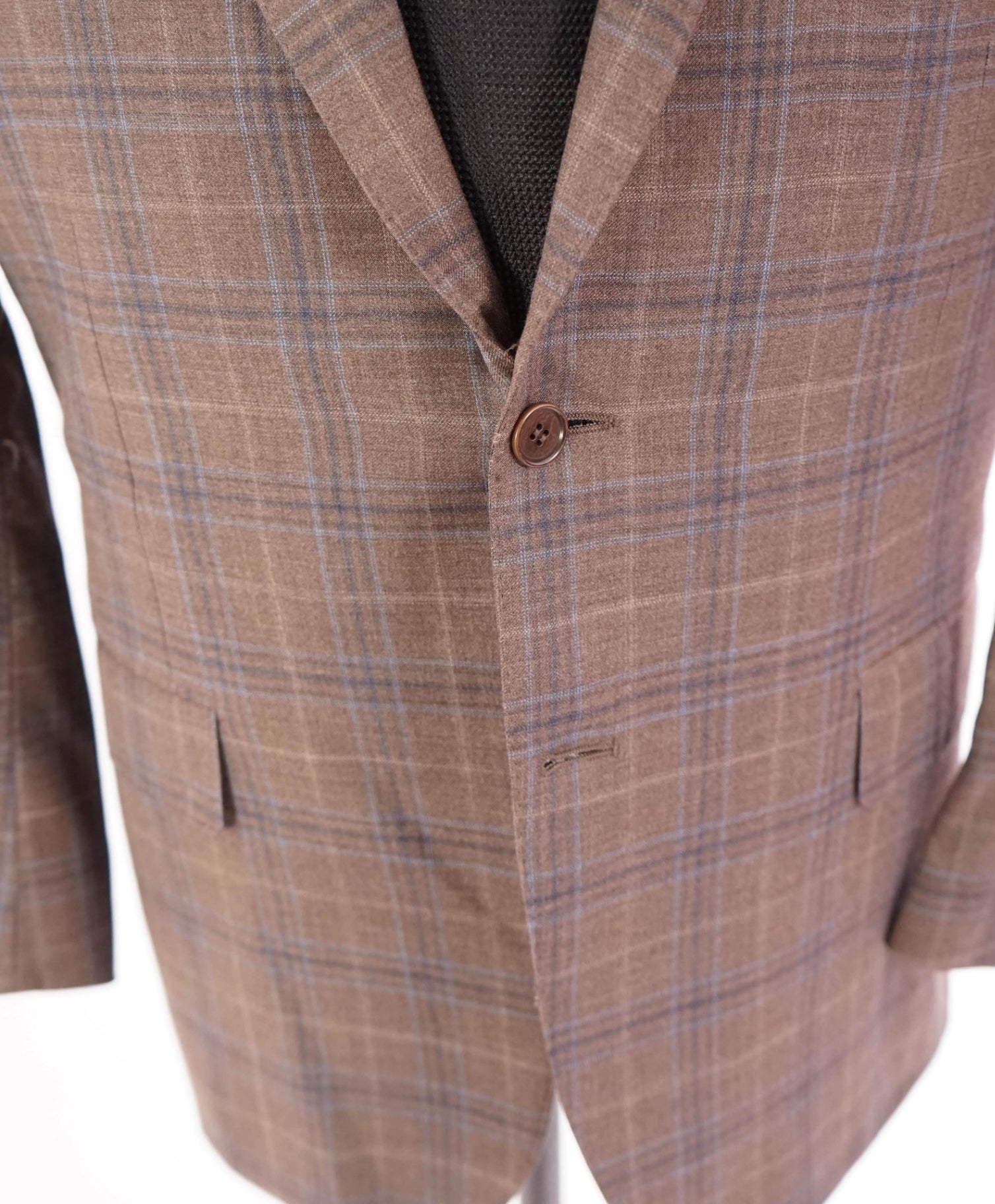 $1,895 CANALI - Brown/Blue Plaid Wool Blazer - 42S