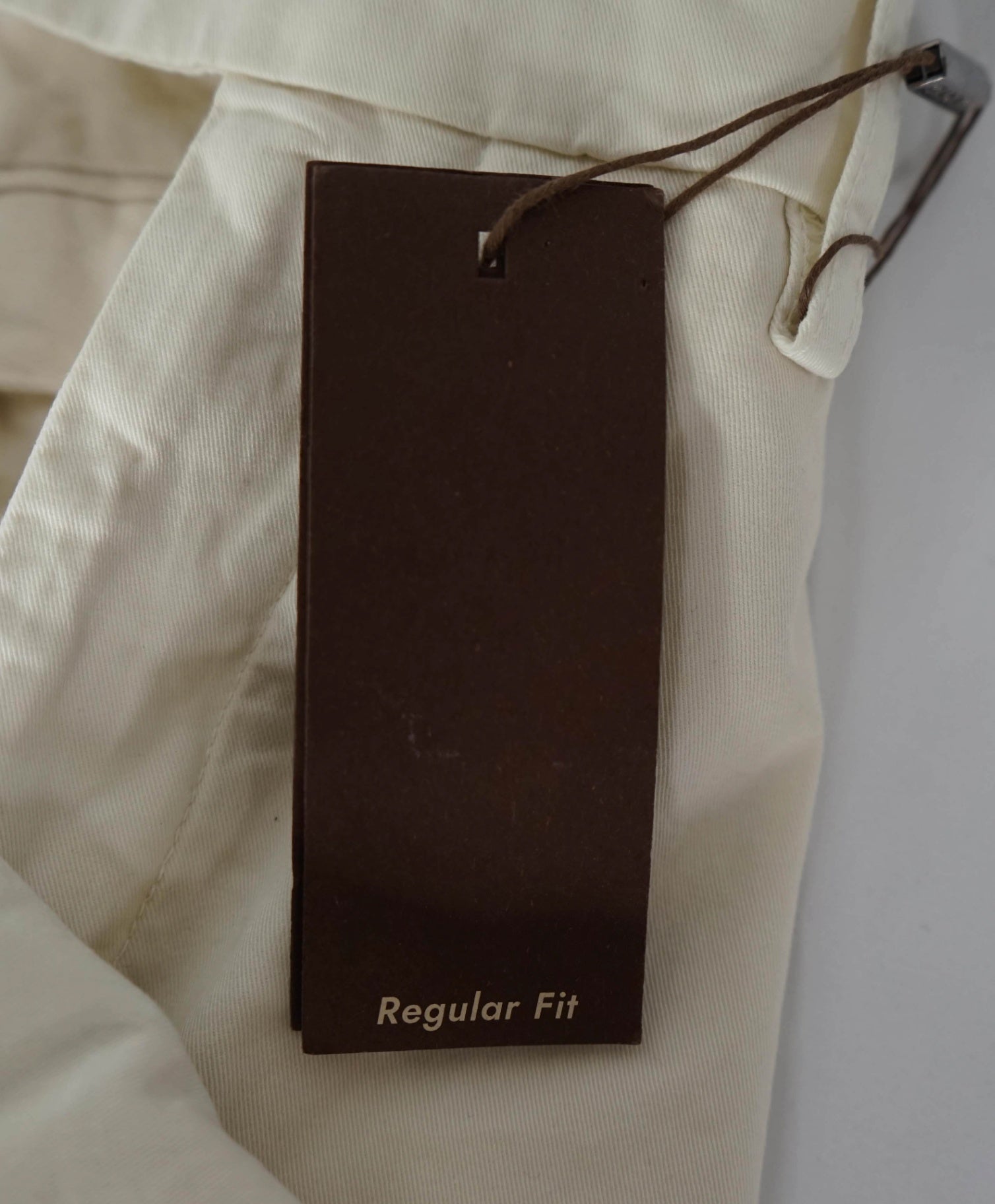 $395 Canali - Solid Ivory White "Regular Fit" Chinos Cotton Pants - 34W