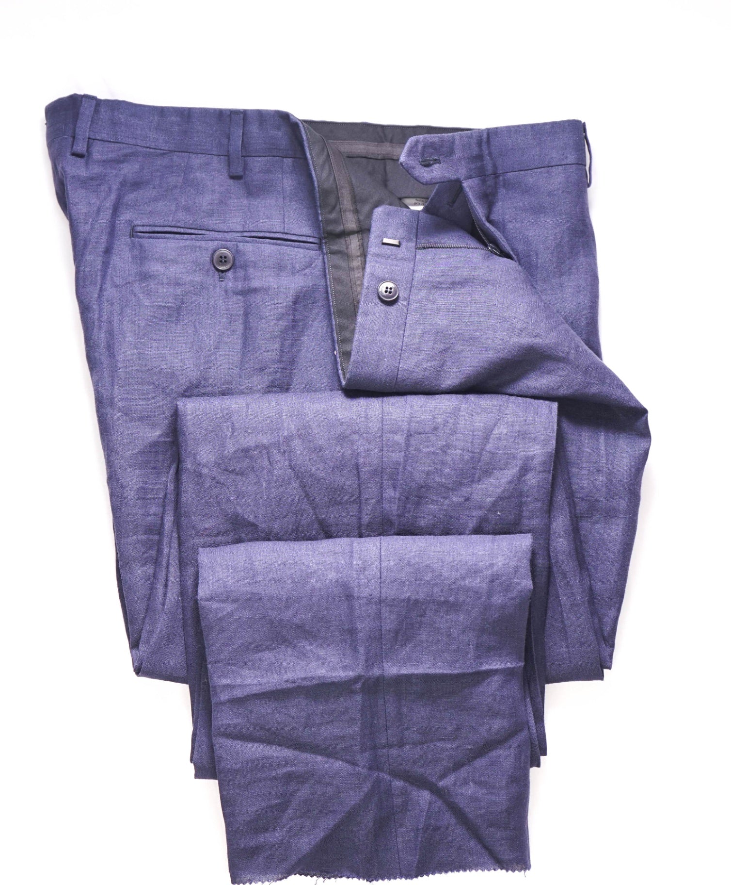 $950 BRIONI - Solid SLIM Blue PURE LINEN Dress Pants - 40W