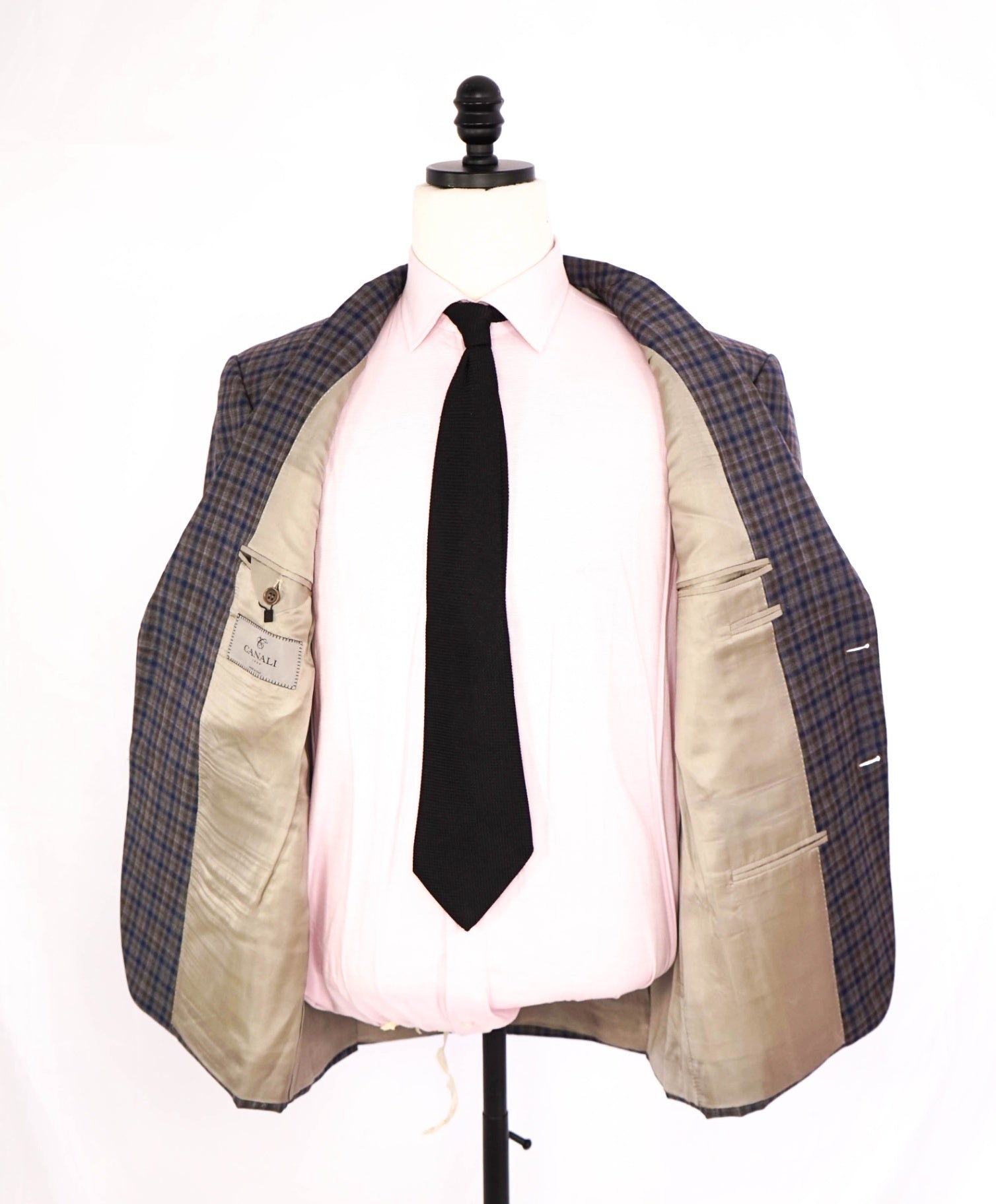 $1,895 CANALI - Blue/Gray Mini Check Wool Blazer - 42S