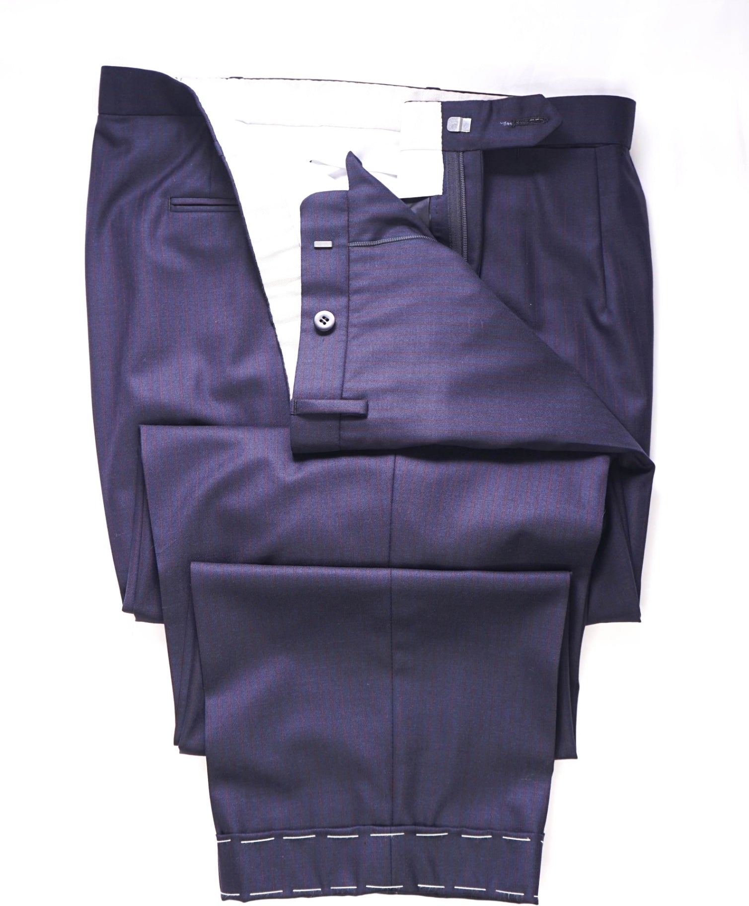 $1,095 BRIONI Navy Blue/Red Striped Wool Pants 43W