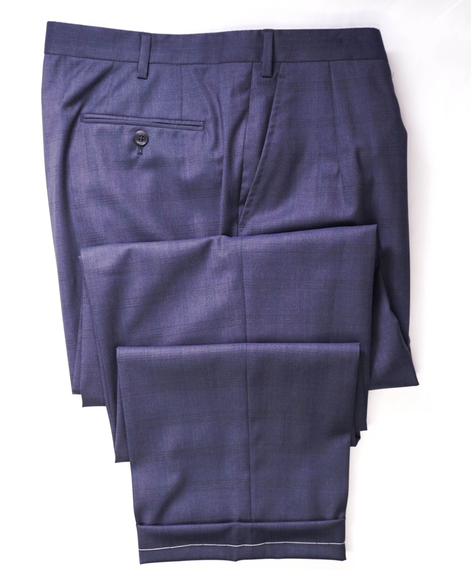 $1,095 BRIONI Navy Plaid Wool Dress Pants 42W