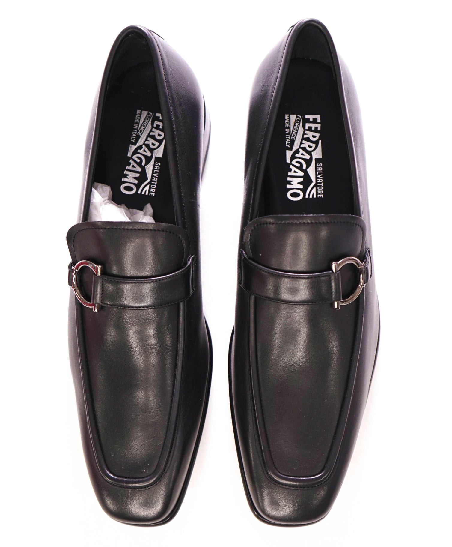 $950 FERRAGAMO - Black *NUTI* GANCINI Leather Loafers - 11 D