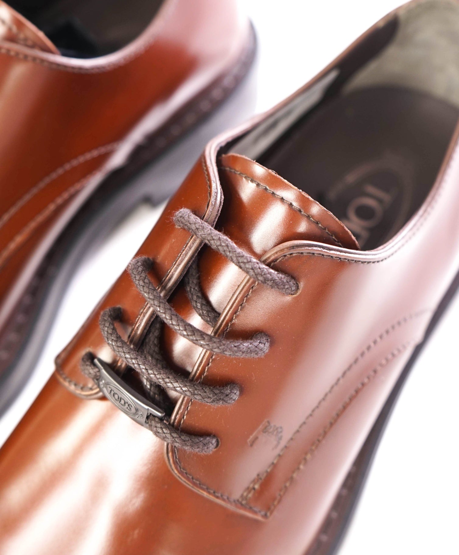 $875 TOD'S - Brown Braided Laces LOGO Derbies Leather - US 8 (7UK)