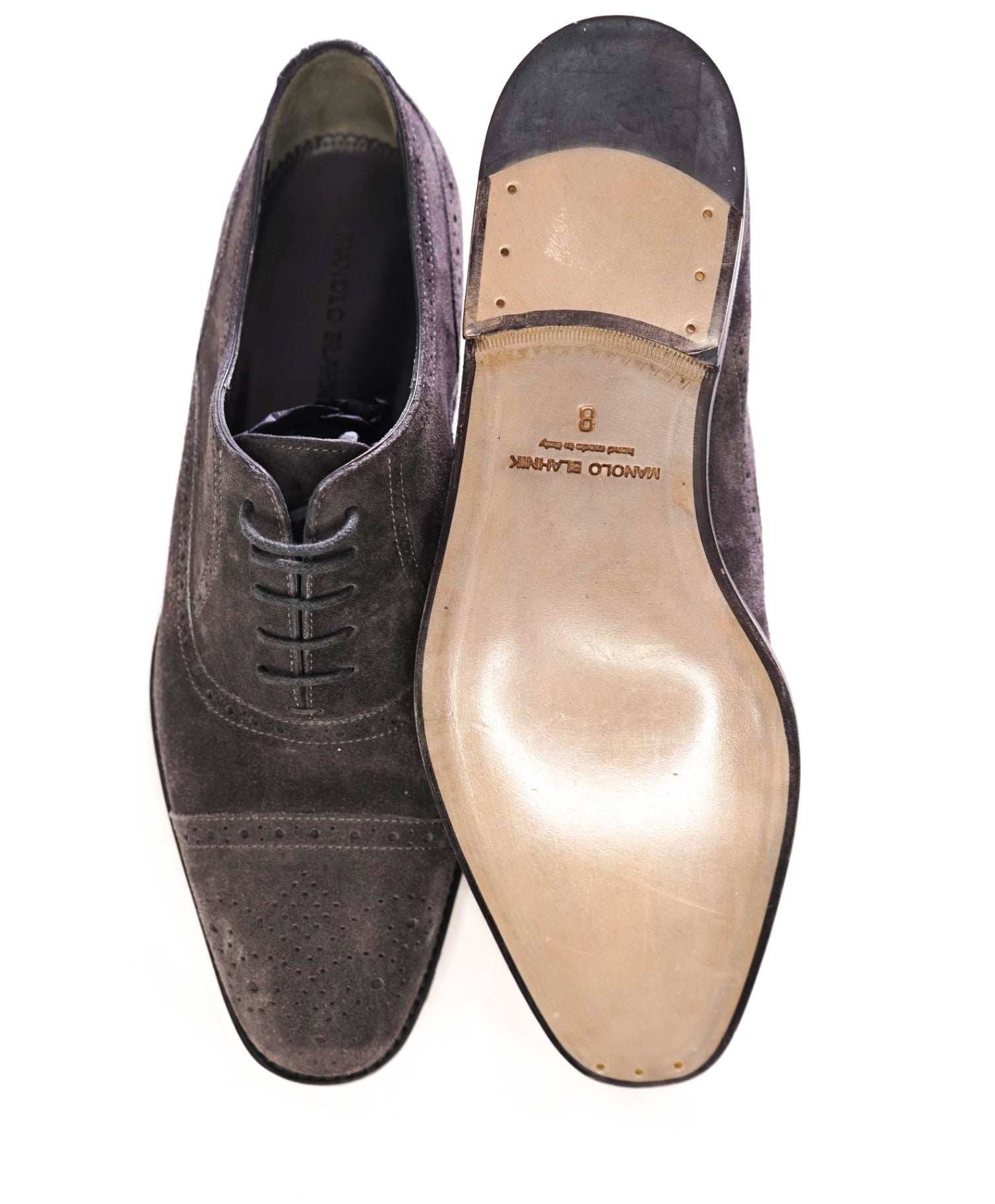 $995 MANOLO BLAHNIK - *WITNEY* Gray Oxfords Suede - 9US (8UK)