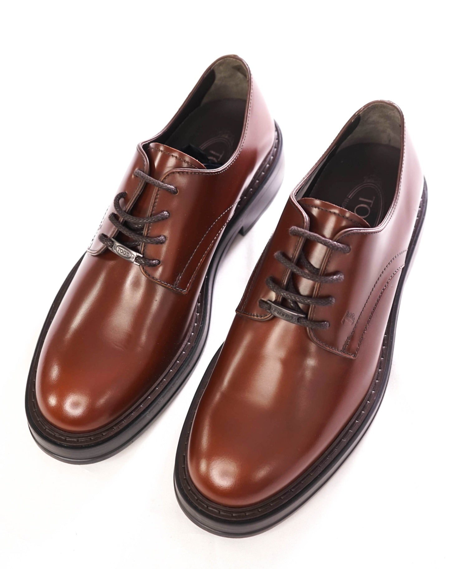 $875 TOD'S - Brown Braided Laces LOGO Derbies Leather - US 8 (7UK)