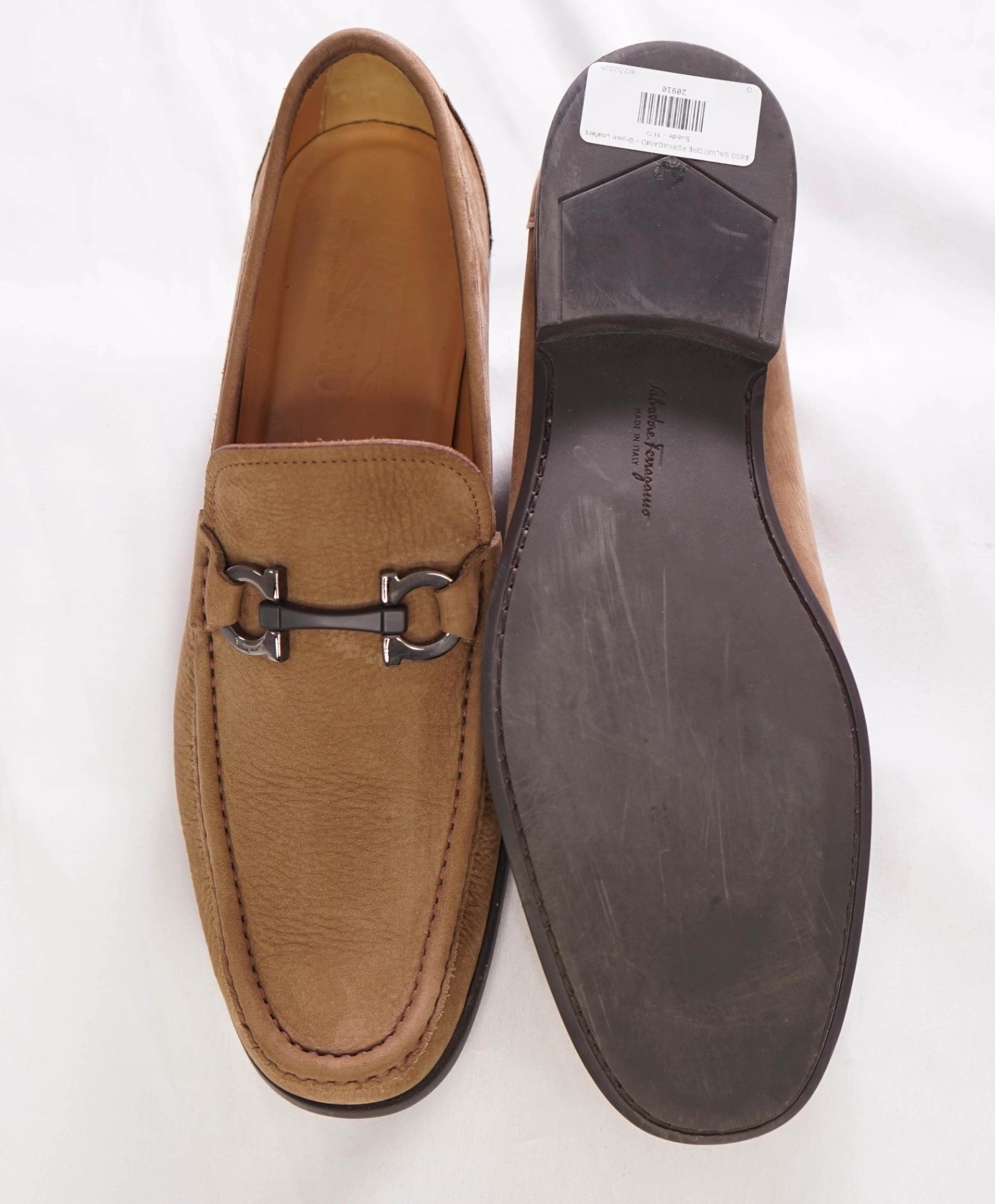 $850 FERRAGAMO - “GRANDIOSO" Gancini Loafer Brown Leather -11 D