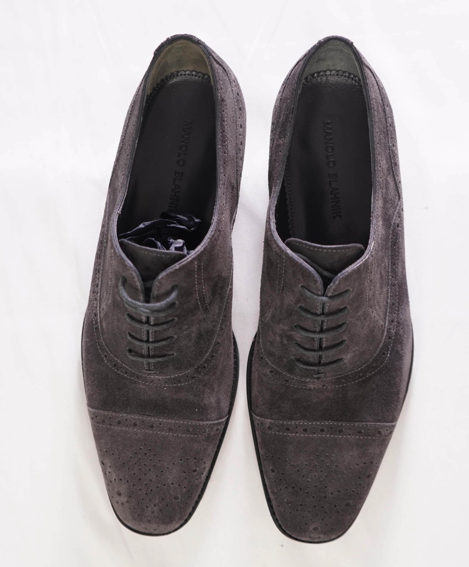 $995 MANOLO BLAHNIK - *WITNEY* Gray Oxfords Suede - 9US (8UK)