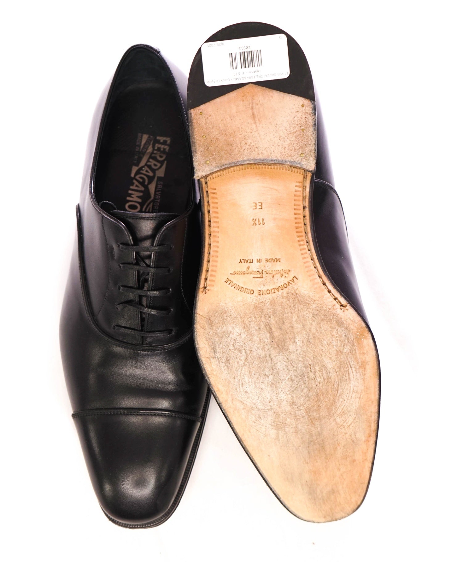 $895 SALVATORE FERRAGAMO - Black Oxfords Leather - 11.5 EE
