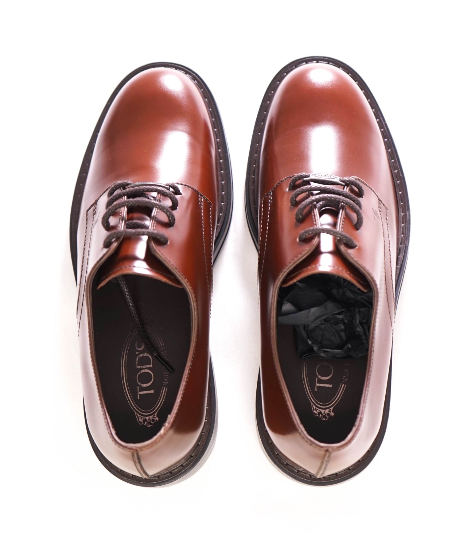 $875 TOD'S - Brown Braided Laces LOGO Derbies Leather - US 8 (7UK)
