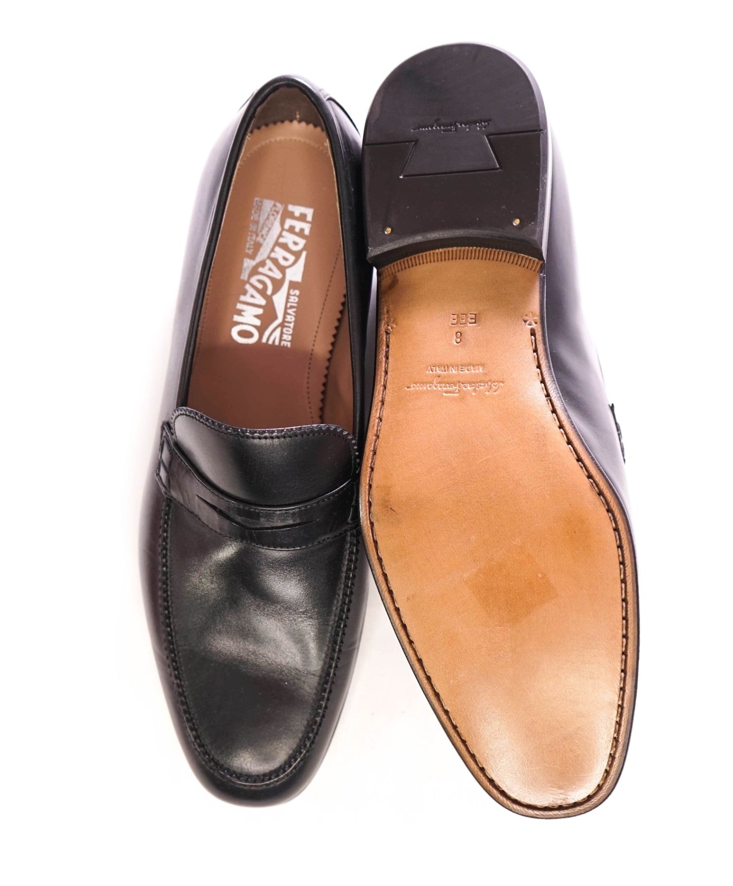 $850 SALVATORE FERRAGAMO - Black "LORD" Leather Loafers - 8 3E