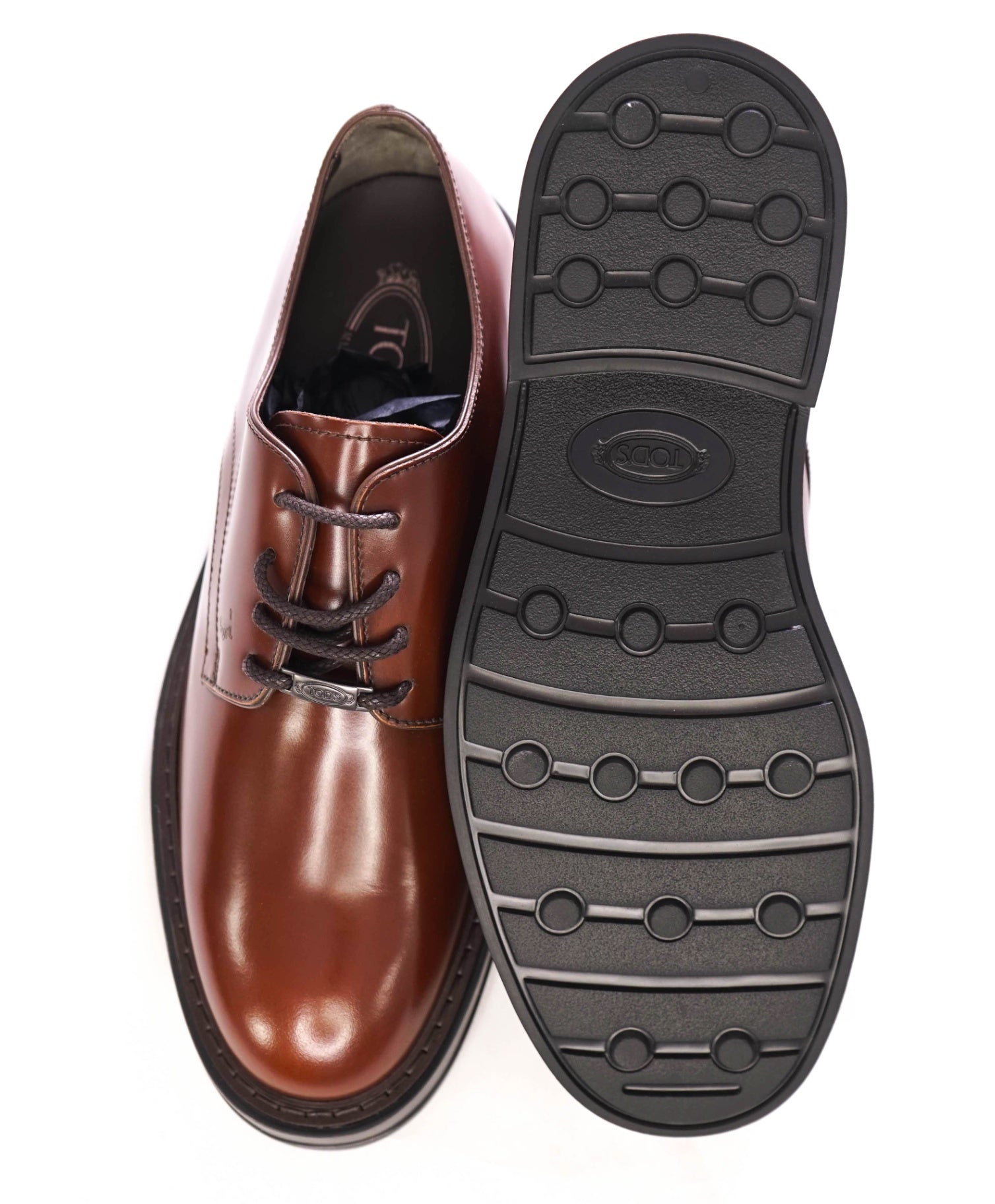 $875 TOD'S - Brown Braided Laces LOGO Derbies Leather - US 8 (7UK)