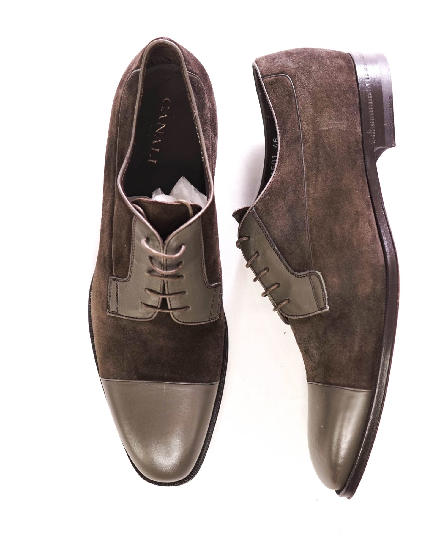 $695 CANALI - Brown Suede/Leather Derbies- US 13 (46EU)