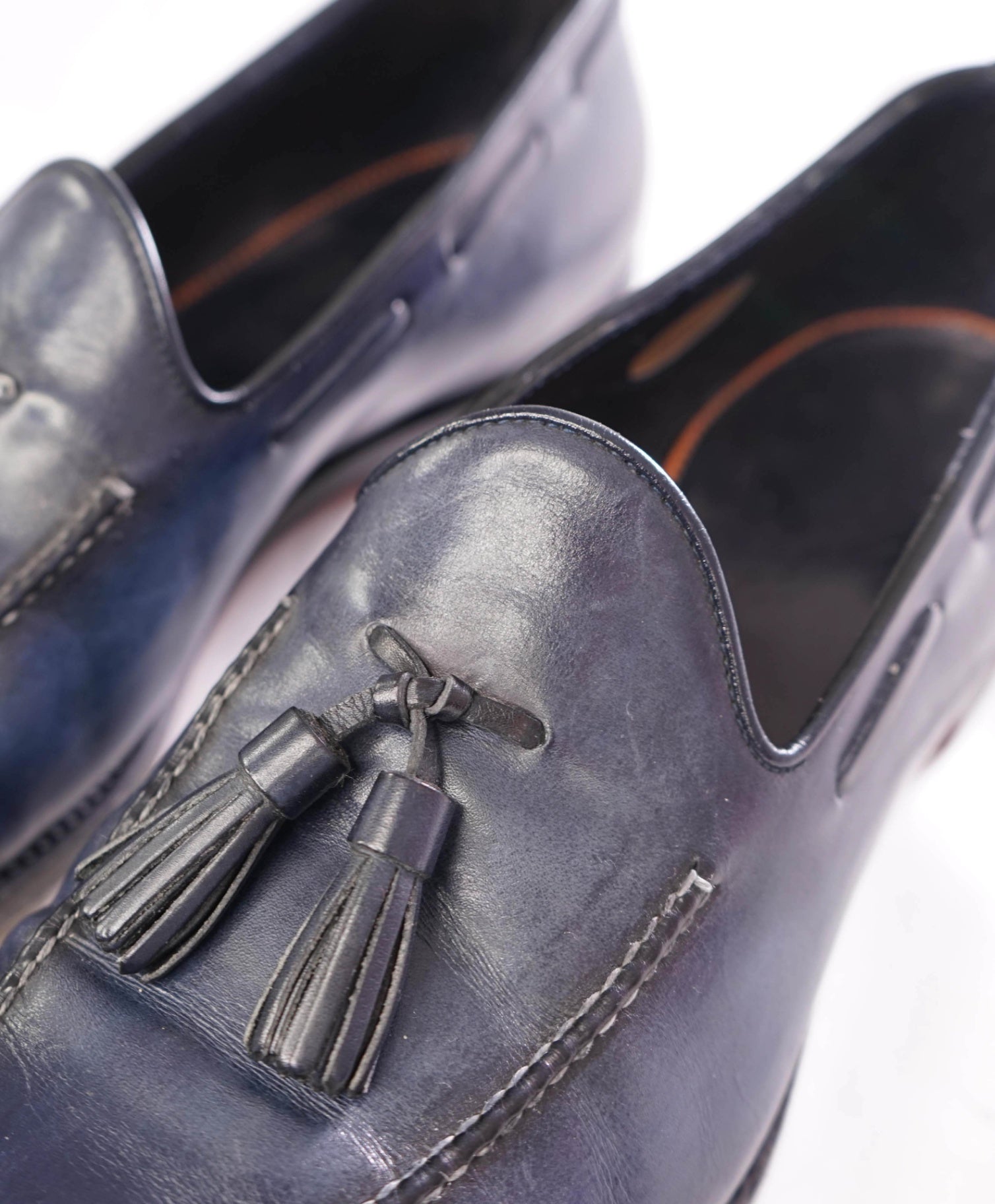 $970 SANTONI - "GOODYEAR" Blue tassel loafers - US 11 (UK10)