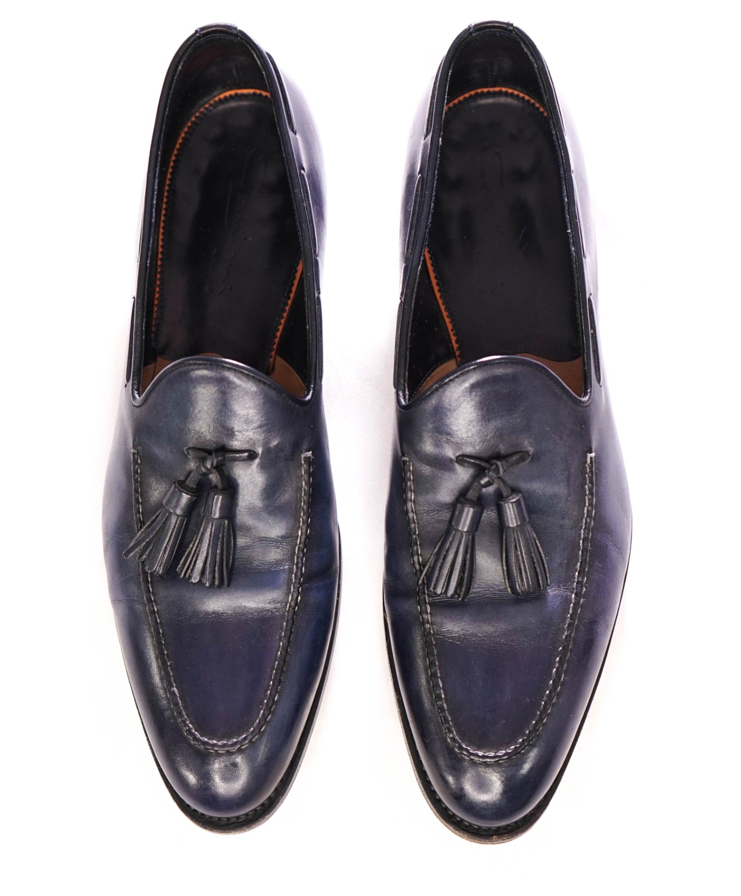 $970 SANTONI - "GOODYEAR" Blue tassel loafers - US 11 (UK10)