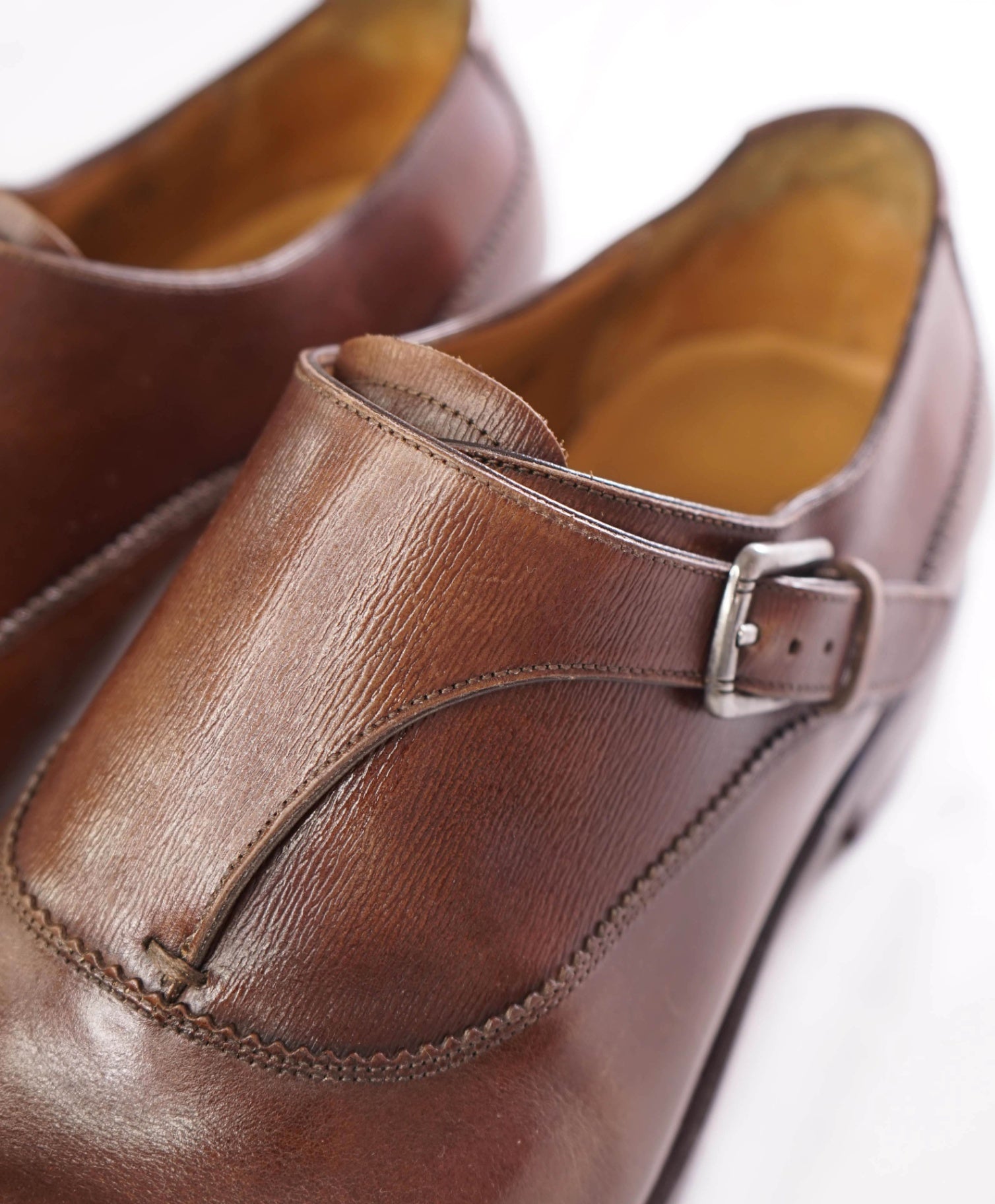 $1,295 SALVATORE FERRAGAMO - Leather Brown Single Monk - 10 EE