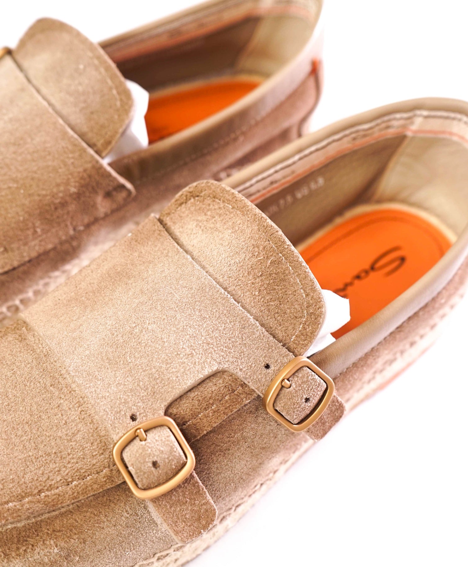 $890 SANTONI - Suede Beige "Espadrillas" Monk - US 8.5 (7.5UK)