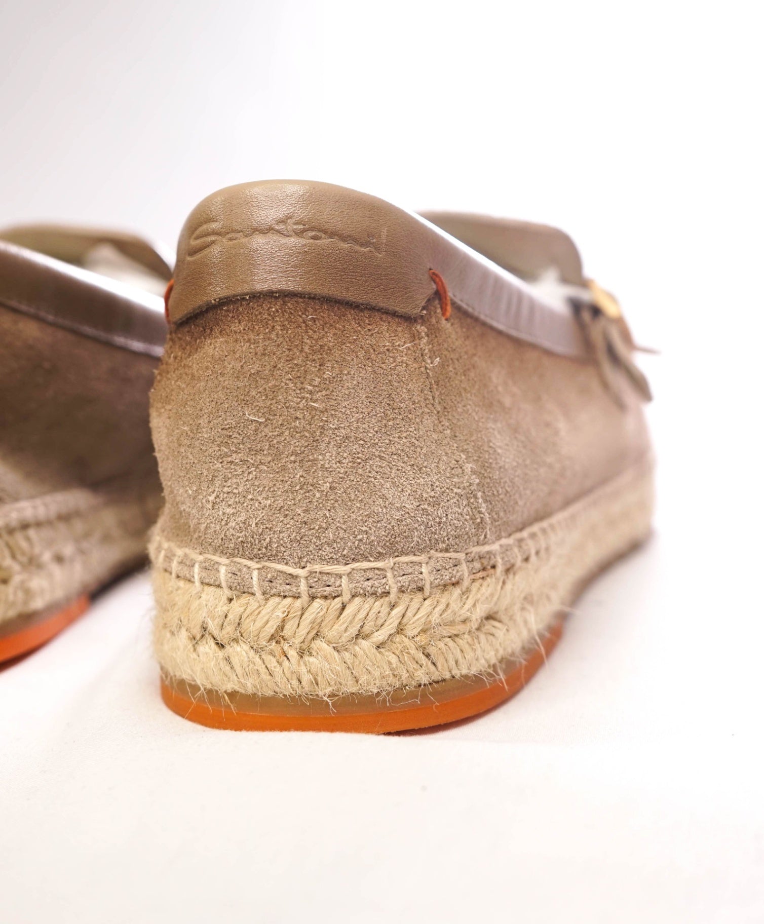 $890 SANTONI - Suede Beige "Espadrillas" Monk - US 8.5 (7.5UK)