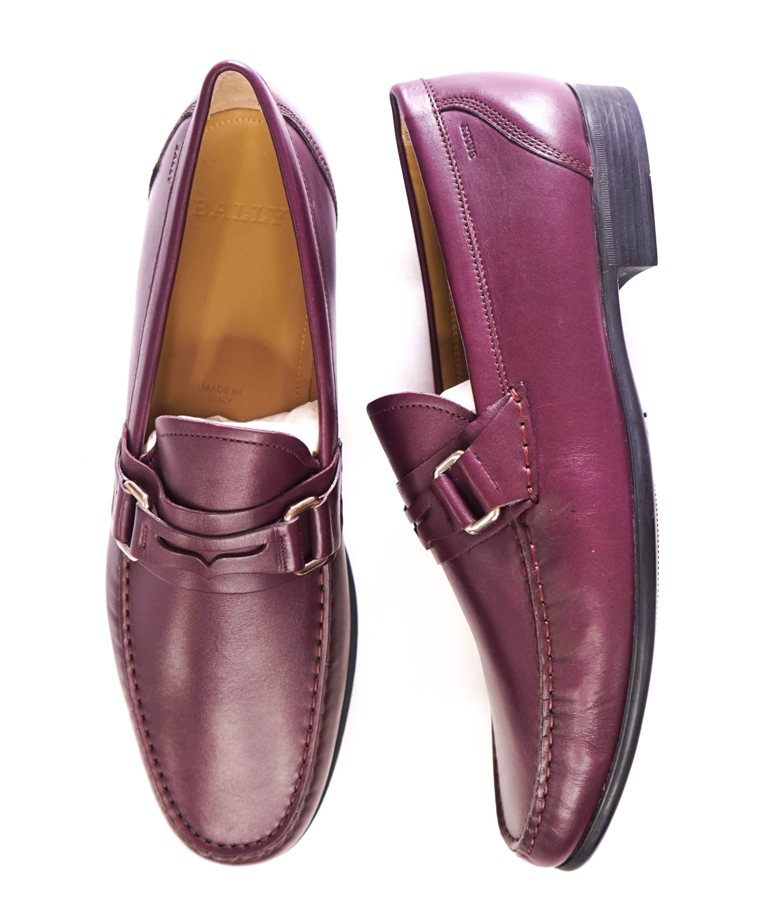 $650 BALLY - Leather Brownish/Purple Penny Loafers - 12 US (11UK)
