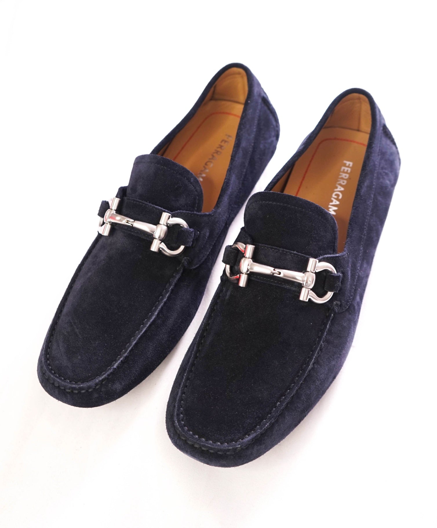 $795 FERRAGAMO - Suede Navy Blue PARIGI Loafers - 10.5 E
