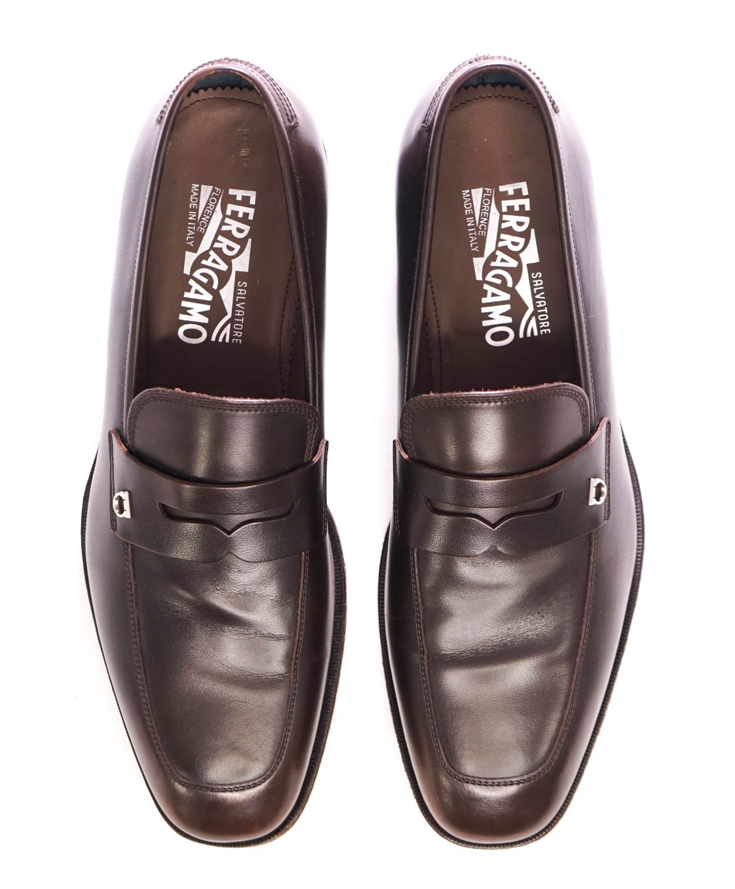 $850 SALVATORE FERRAGAMO - EVERTON Brown Penny Loafers - 7.5 EE