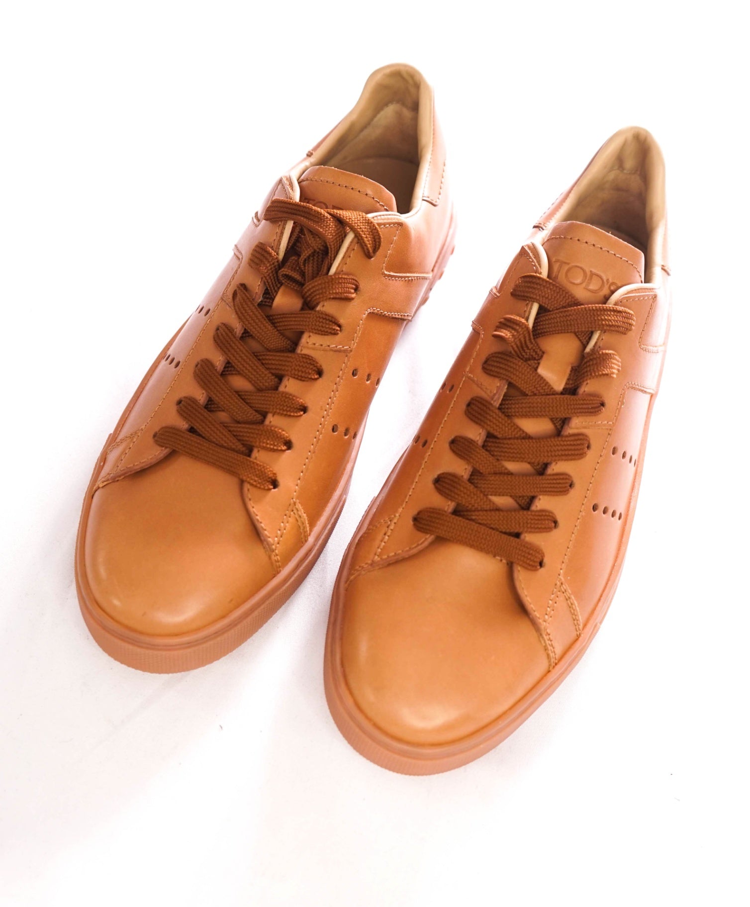 $750 TOD'S - T LOGO Leather Brown Sneakers - US 9 (UK8)